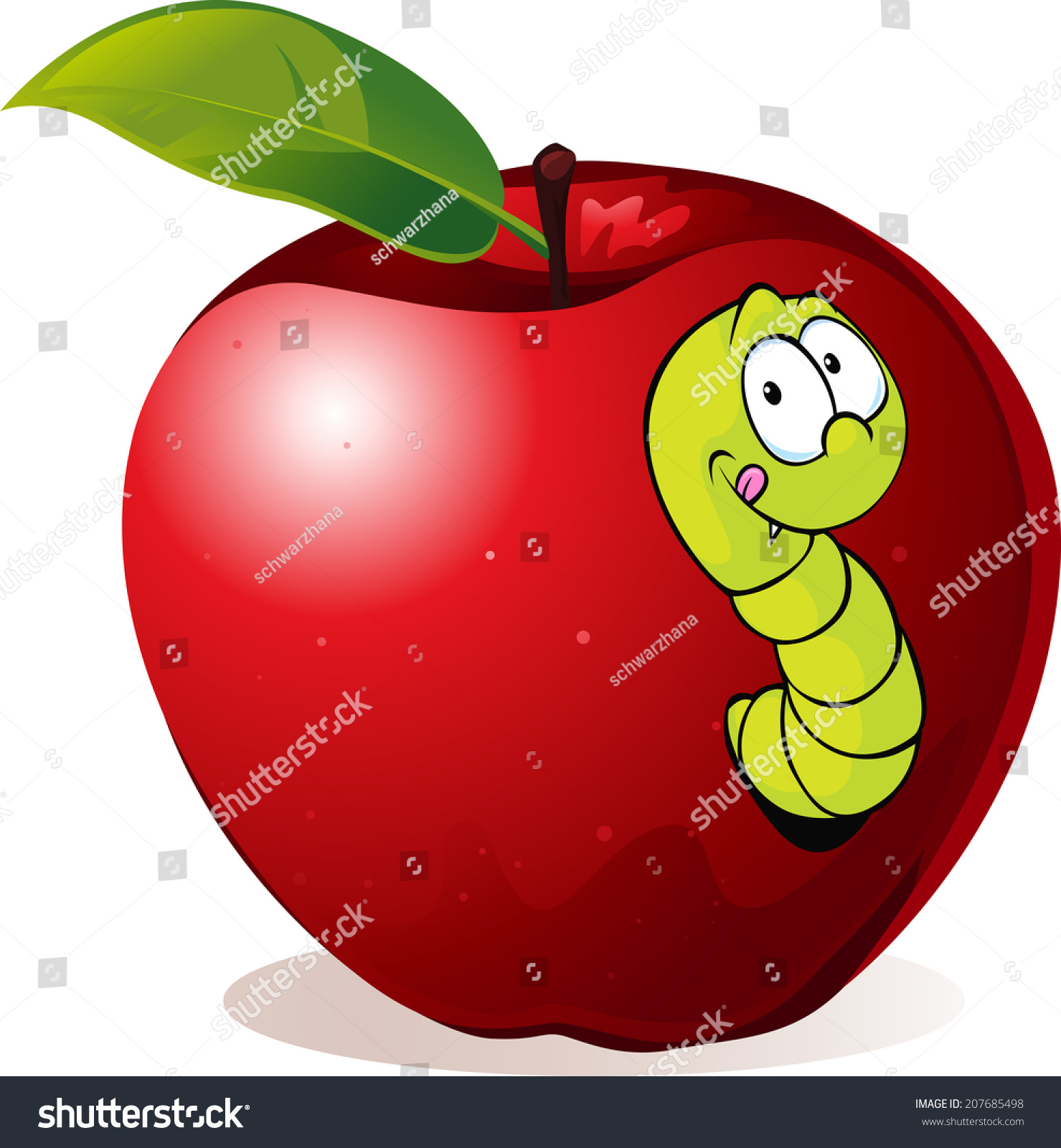 Illustration Cartoon Worm Apple Stock Vector 207685498 - Shutterstock