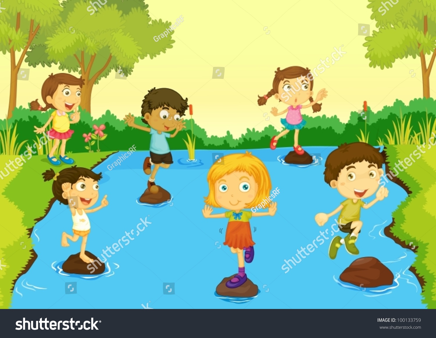 131 Child jumping on stones Stock Illustrations, Images & Vectors ...