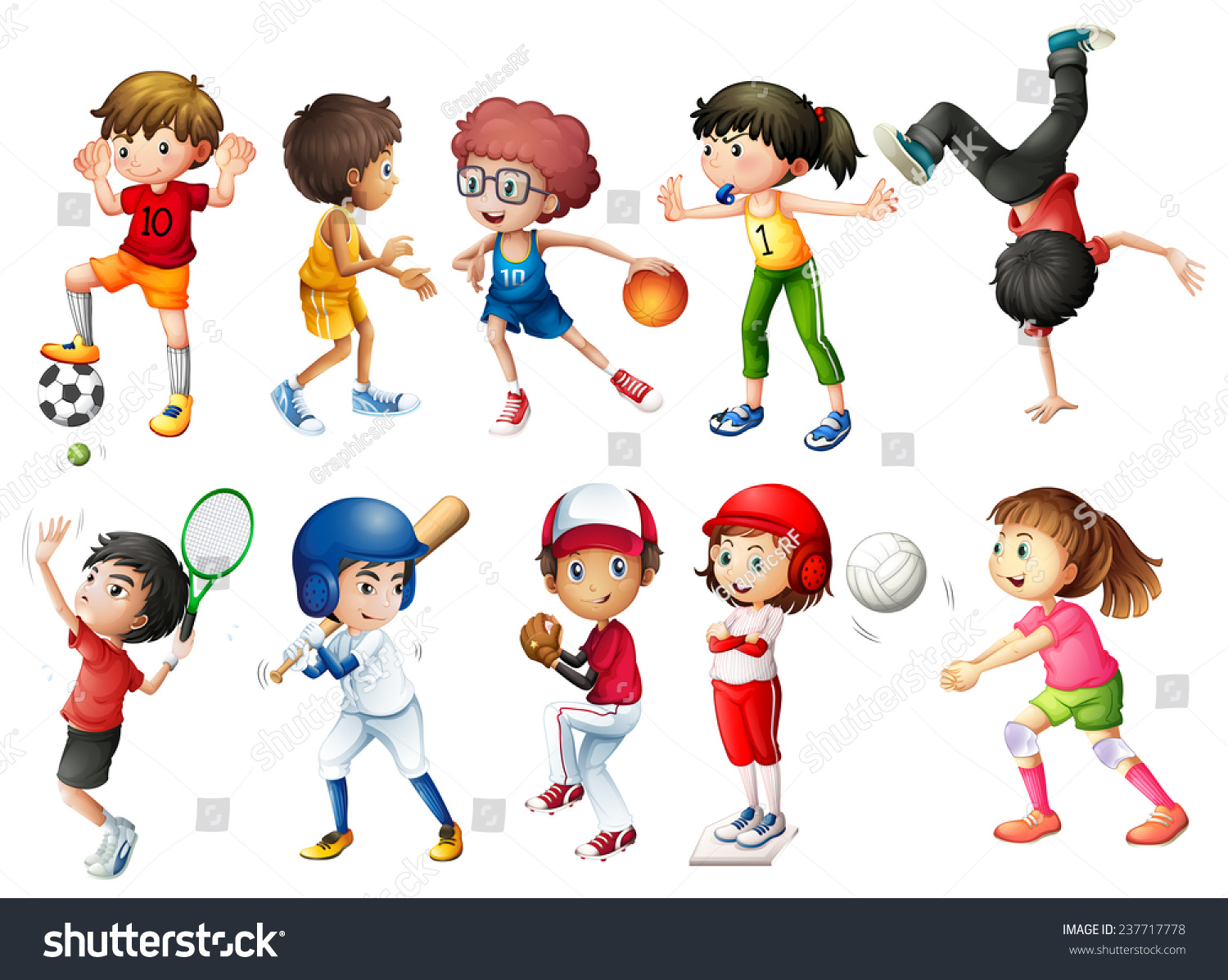 Illustration Children Playing Sports Stock Vector (Royalty Free ...