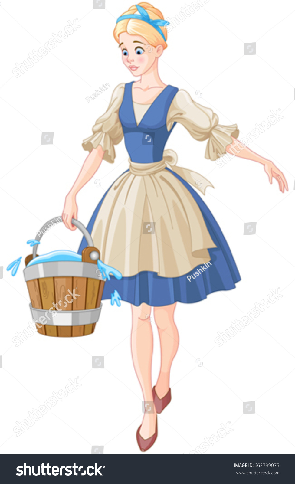 SVG of Illustration of Cinderella holds a bucket svg