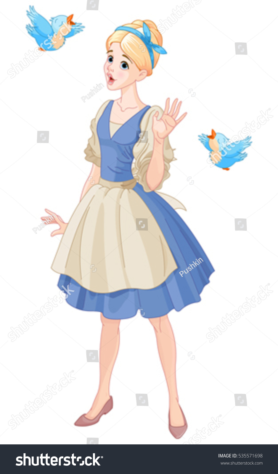 SVG of Illustration of Cinderella singing with birds svg