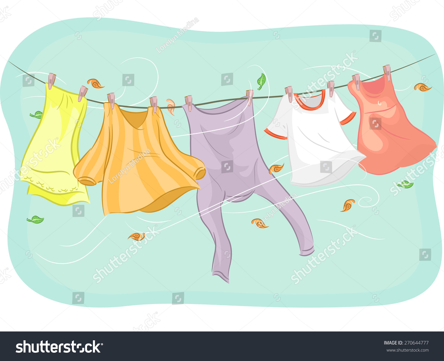 Illustration Clothes Hanging Clothesline Being Swayed Stock Vector 