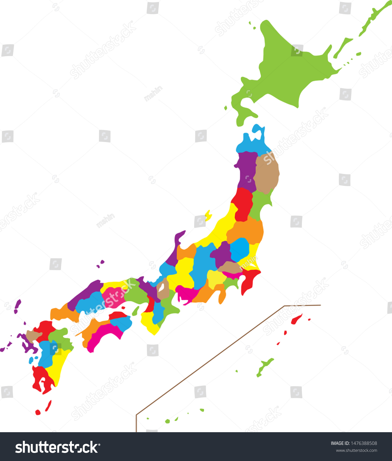 Illustration Colorcoded Japan Map Stock Vector (Royalty Free) 1476388508