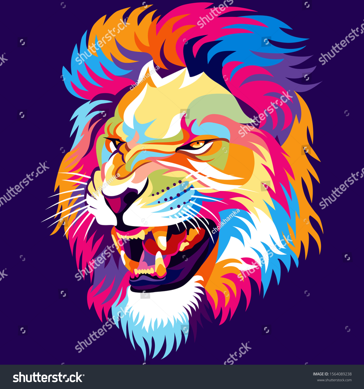 Illustration Colorful Lion Angry Expression Dark Stock Vector (Royalty ...