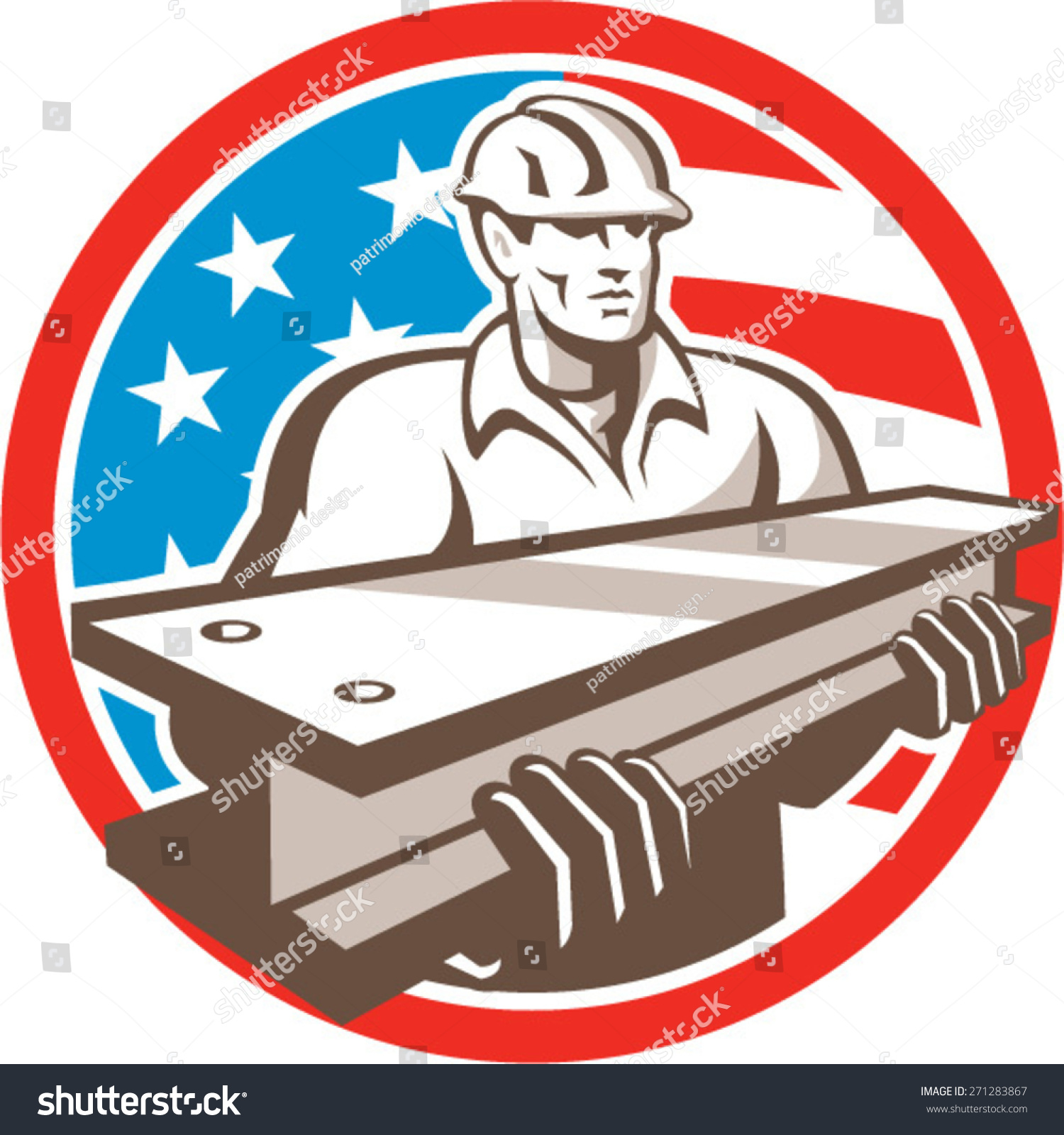 Illustration Construction Steel Worker Carrying Ibeam Stock Vector