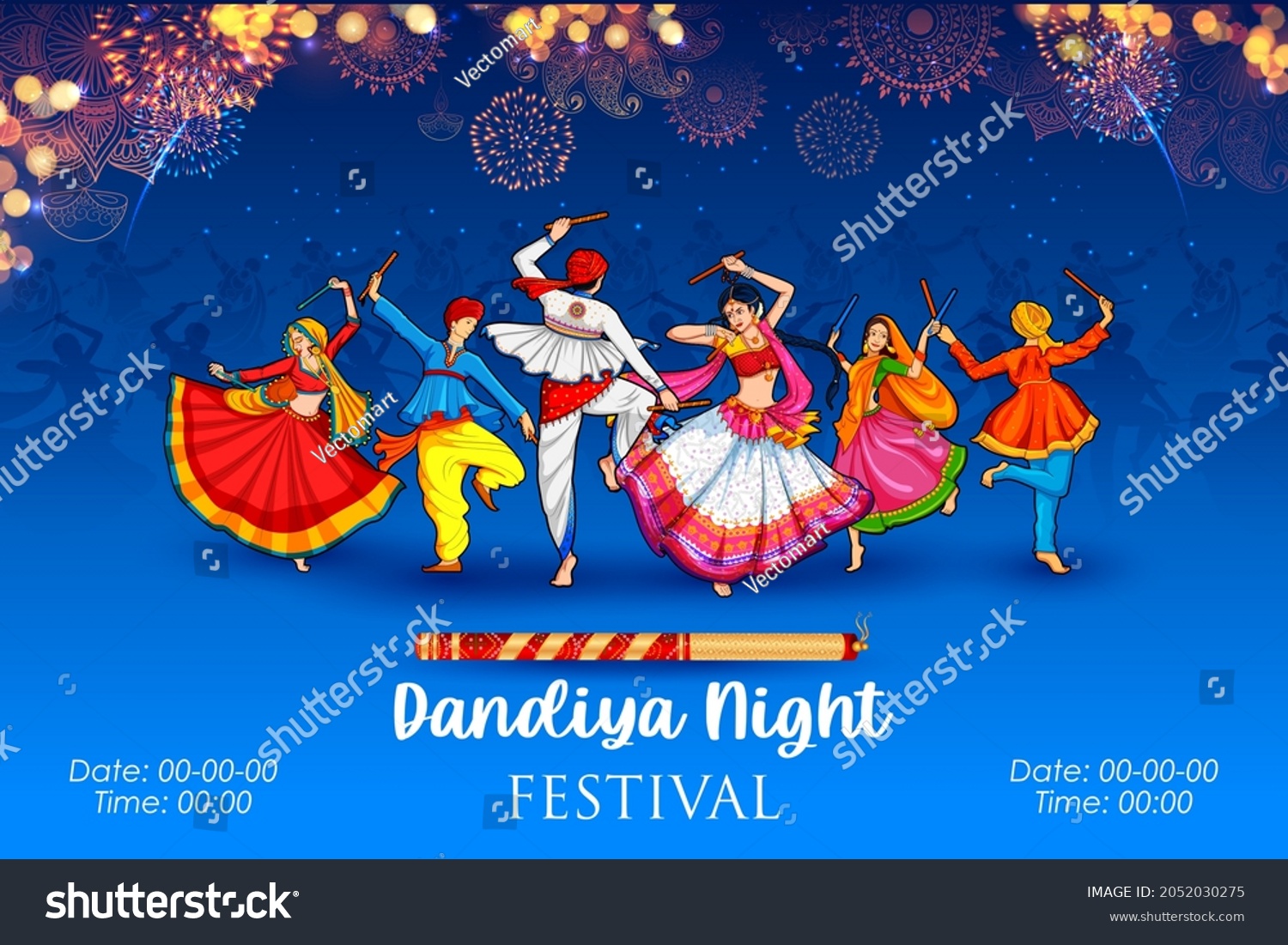 SVG of illustration of couple playing Dandiya in disco Garba Night banner poster for Navratri Dussehra festival of India svg