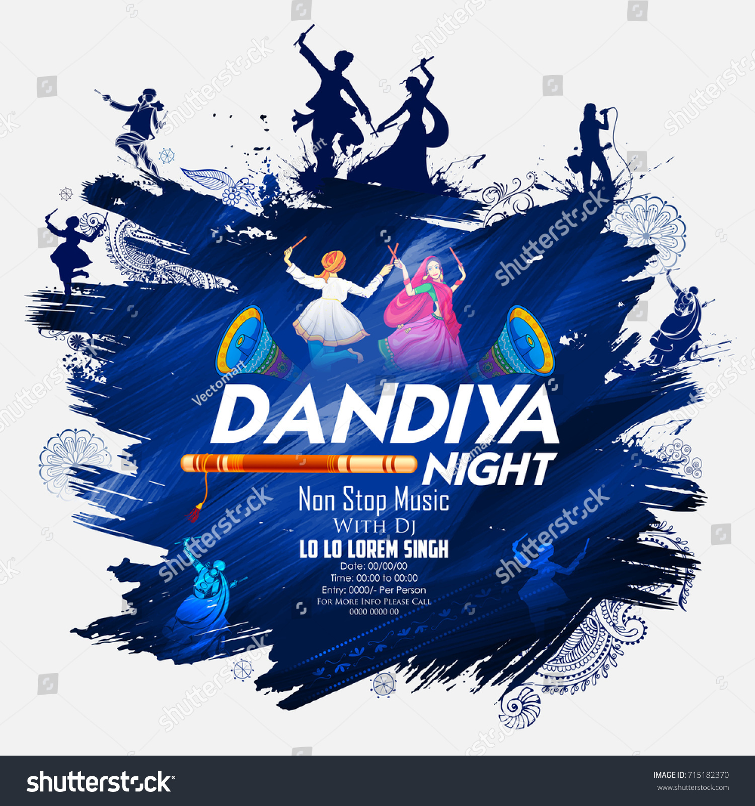 SVG of illustration of couple playing Dandiya in disco Garba Night poster for Navratri Dussehra festival of India svg