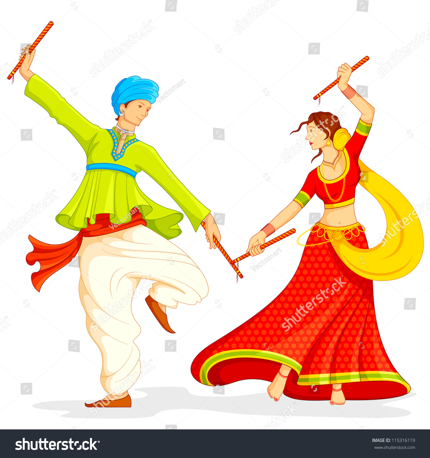 Illustration Couple Playing Dandiya On White Stock Vector 115316119 ...