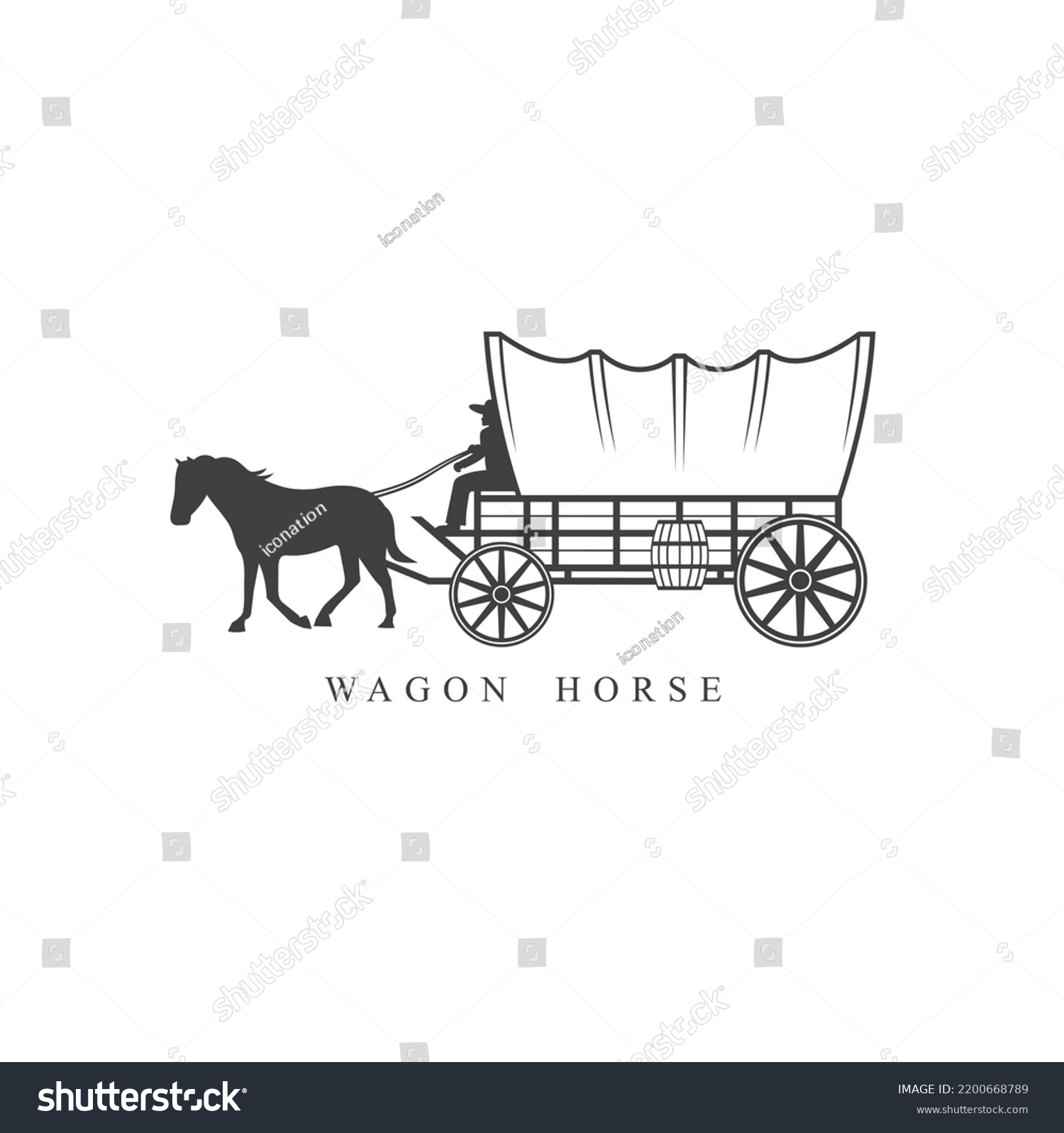 SVG of illustration of covered wagon horse cart, wagon western. svg