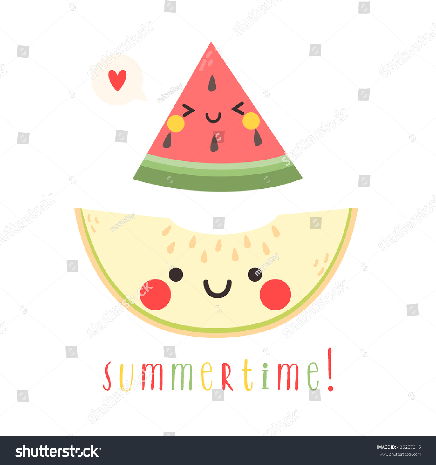 Illustration Cute Cartoon Melon Watermelon Slices Stock Vector ...