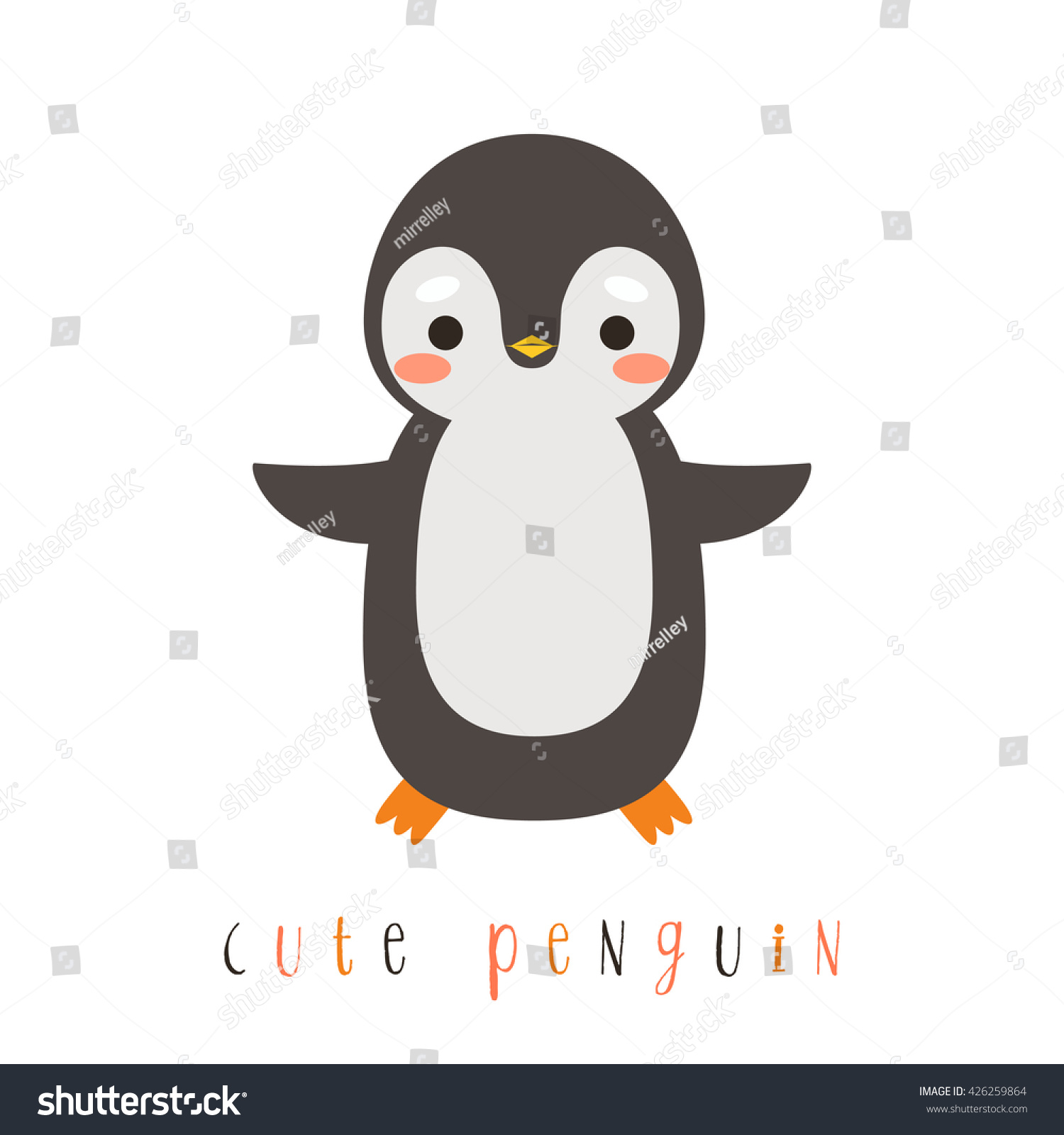 Illustration Cute Cartoon Penguin On White: เวกเตอร์สต็อก (ปลอดค่า