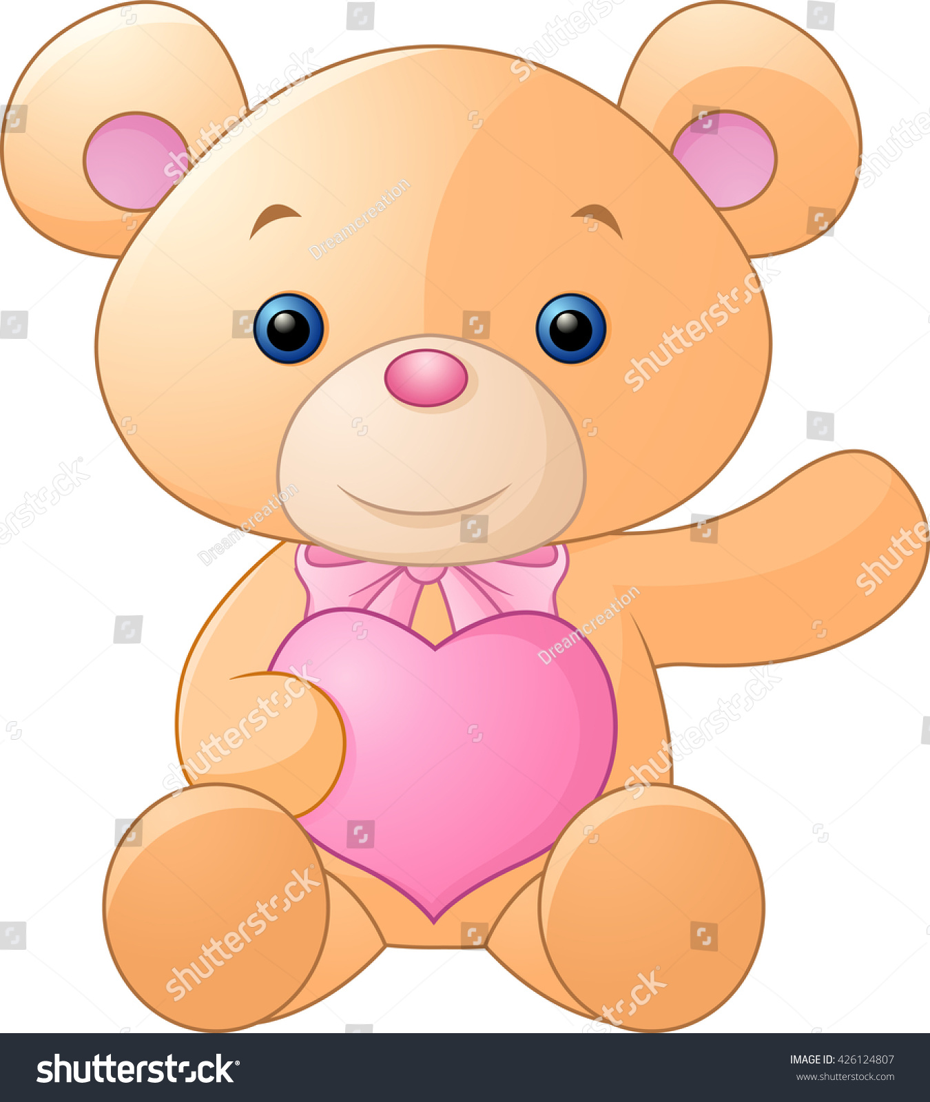 Illustration Cute Teddy Bear Holding Heart Stock Vector (Royalty Free ...