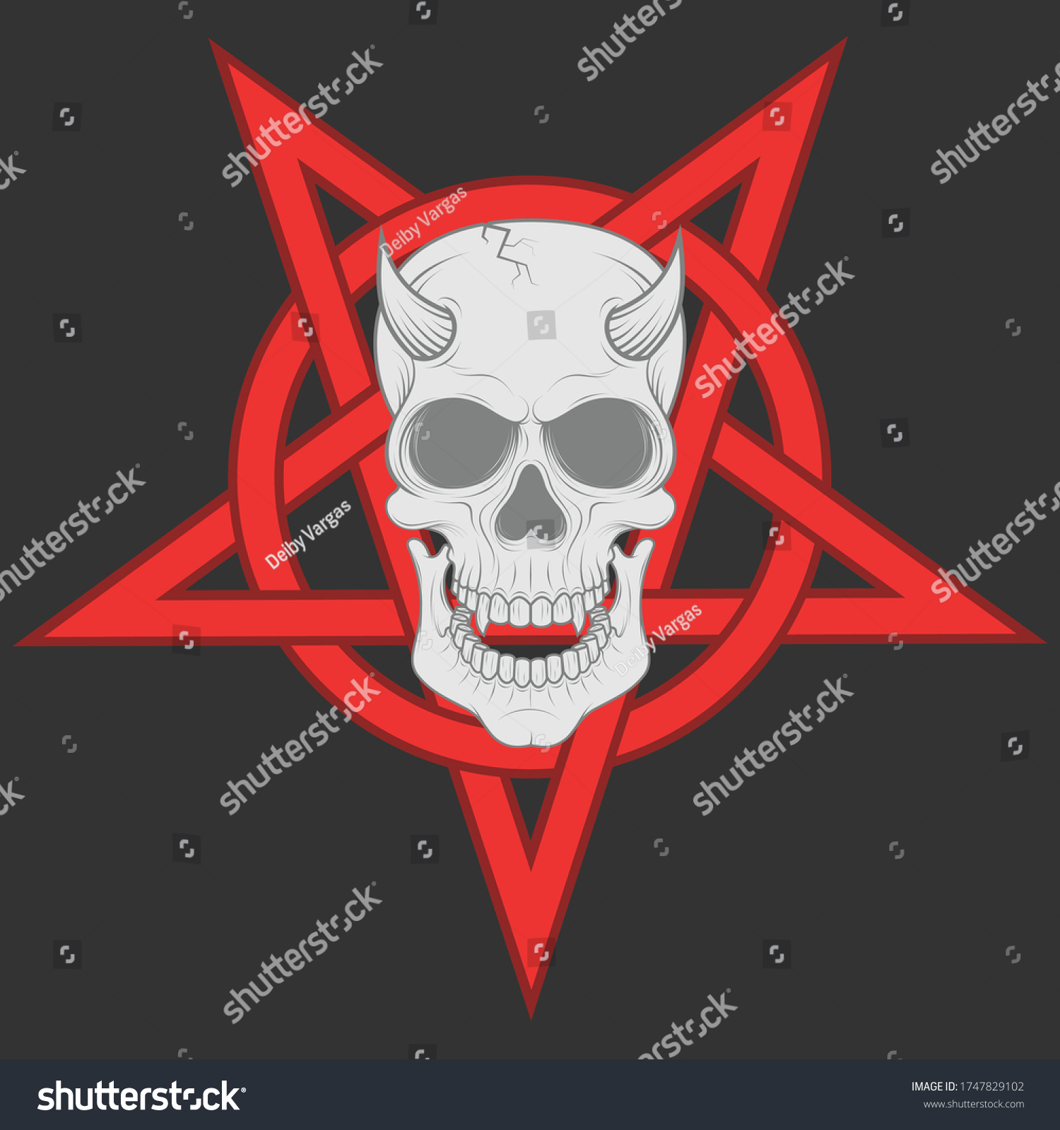 Illustration Demonic Skull Intertwined Five Pointed Stock Vector ...