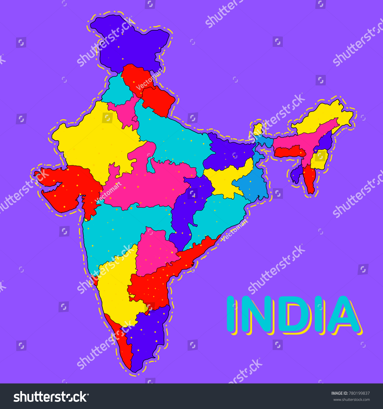 Illustration Detailed Map India Asia All Stock Vector (Royalty Free ...