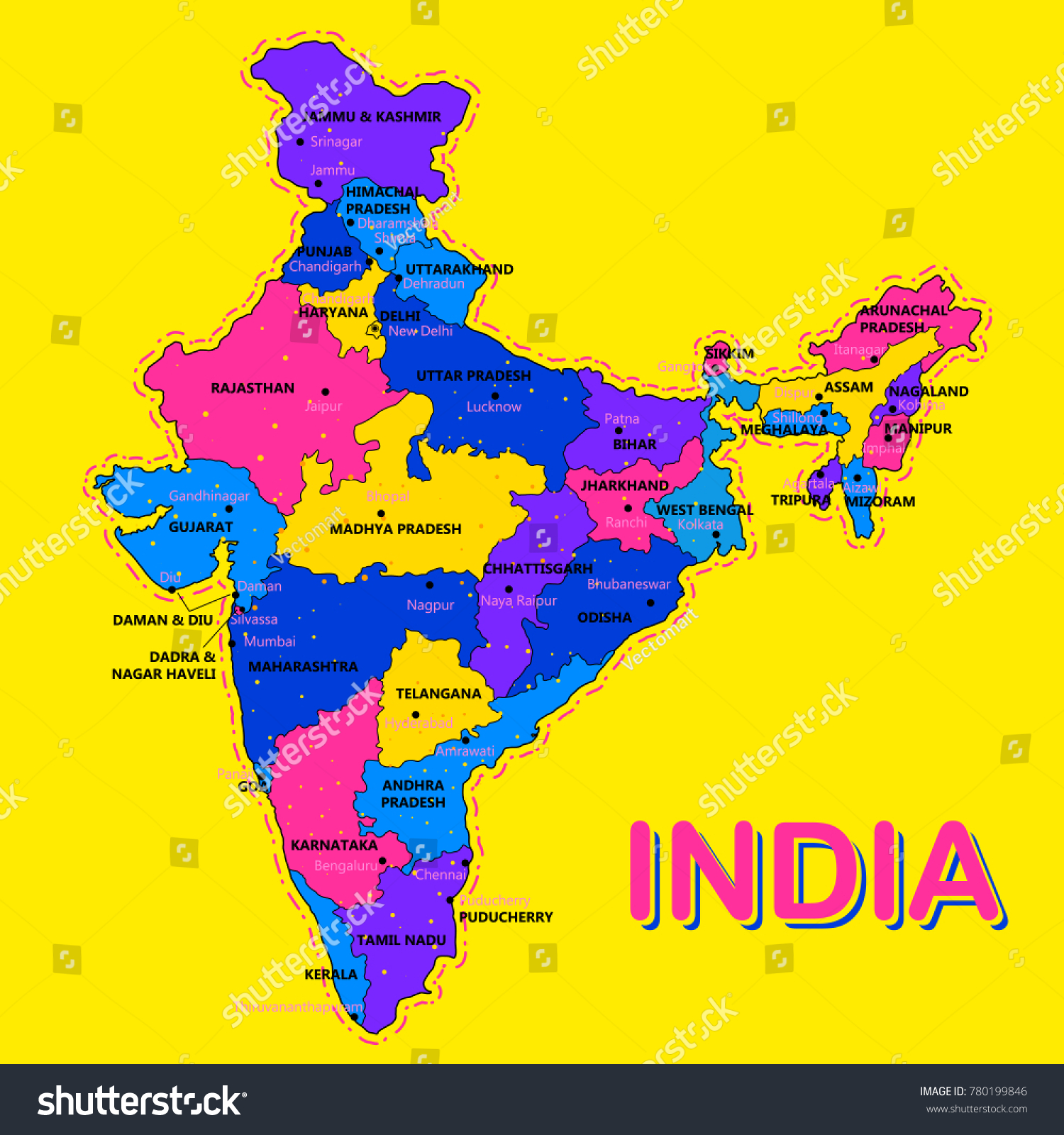 Illustration Detailed Map India Asia All Stock Vektor Royaltyfri