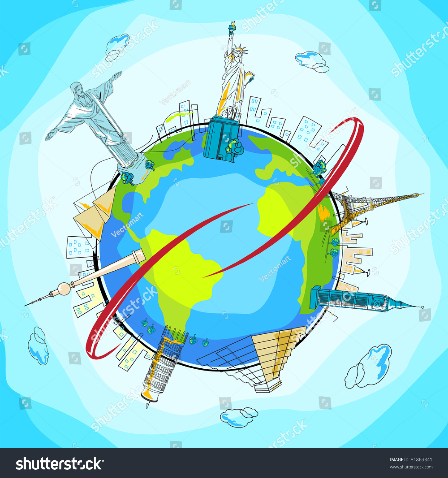 Illustration Famous Monuments Around World Showing Stock Vector ...