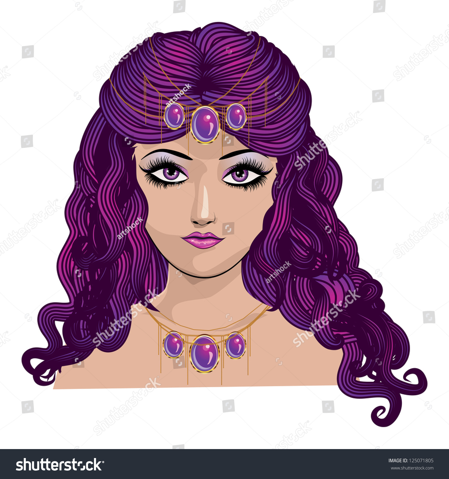 Illustration Fantasy Girl Portrait Purple Hair Vector De Stock Libre