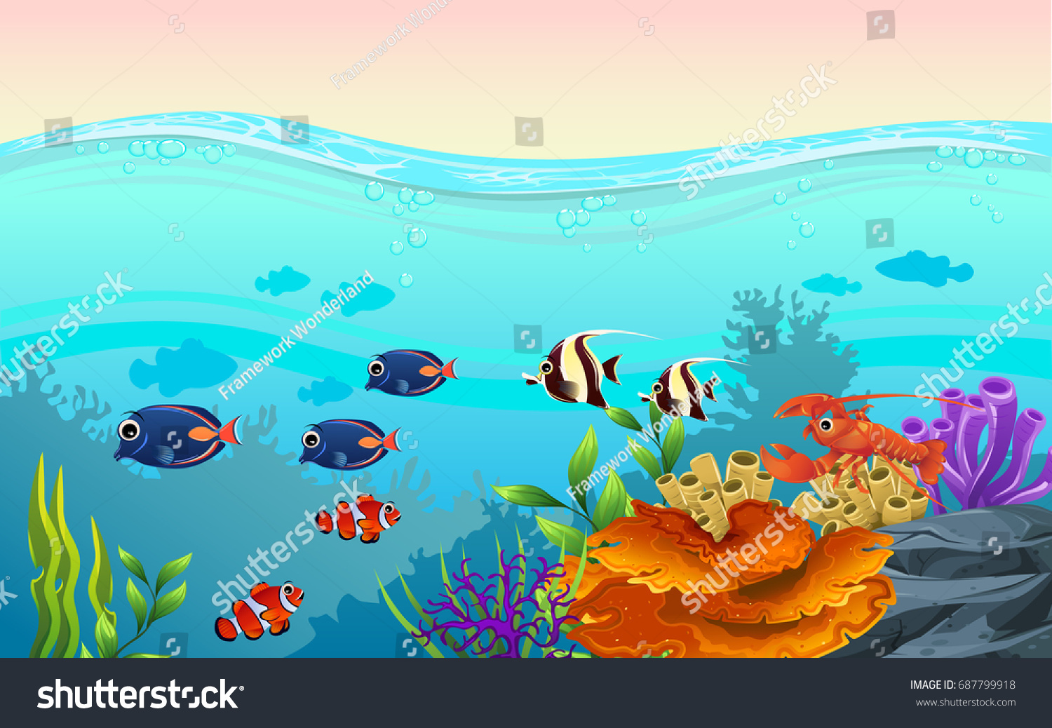 Illustration Fish Coral Sea Underwater Ocean Stock Vector (Royalty Free ...