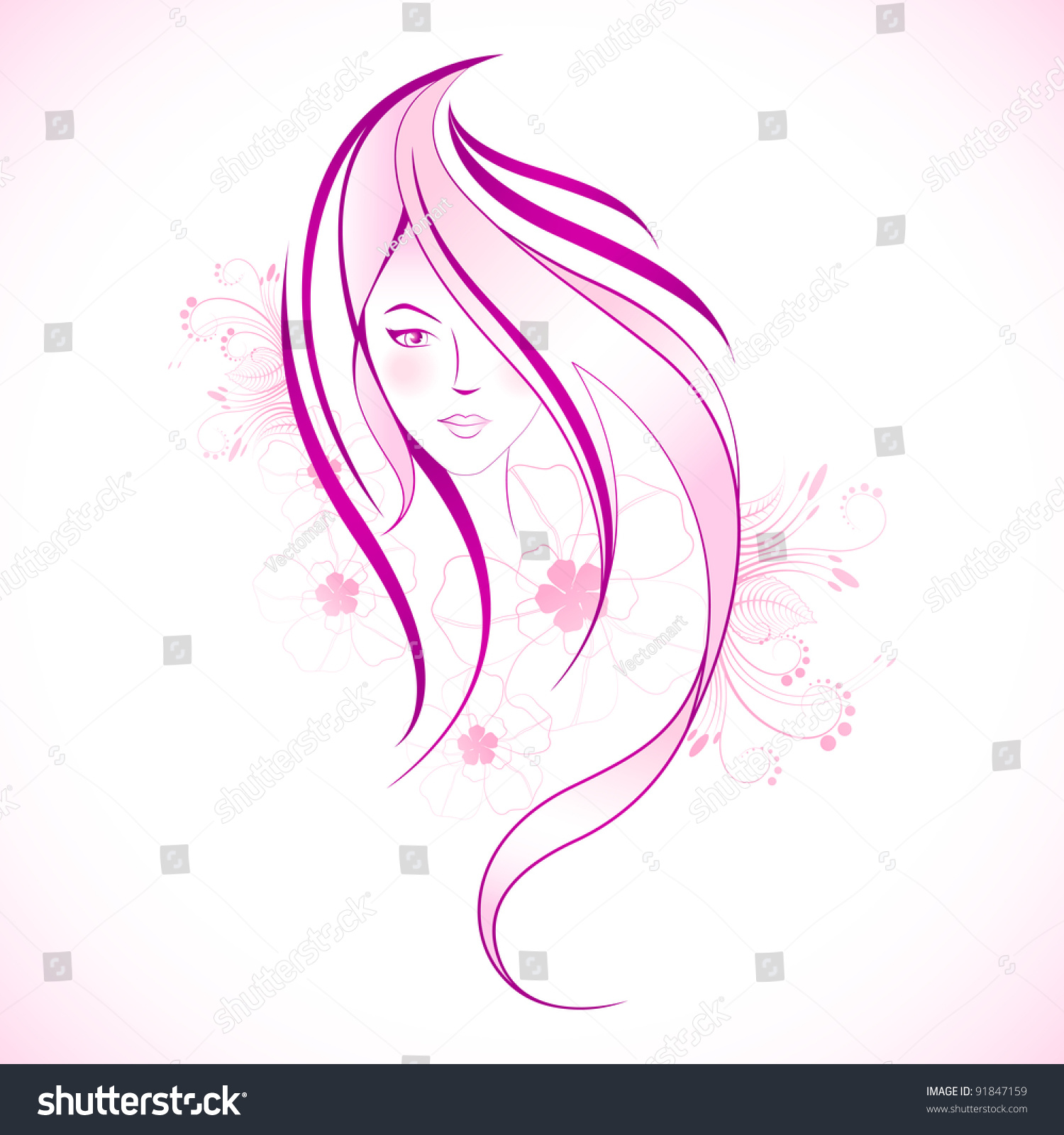 Illustration Of Floral Lady In Line Art Style - 91847159 : Shutterstock