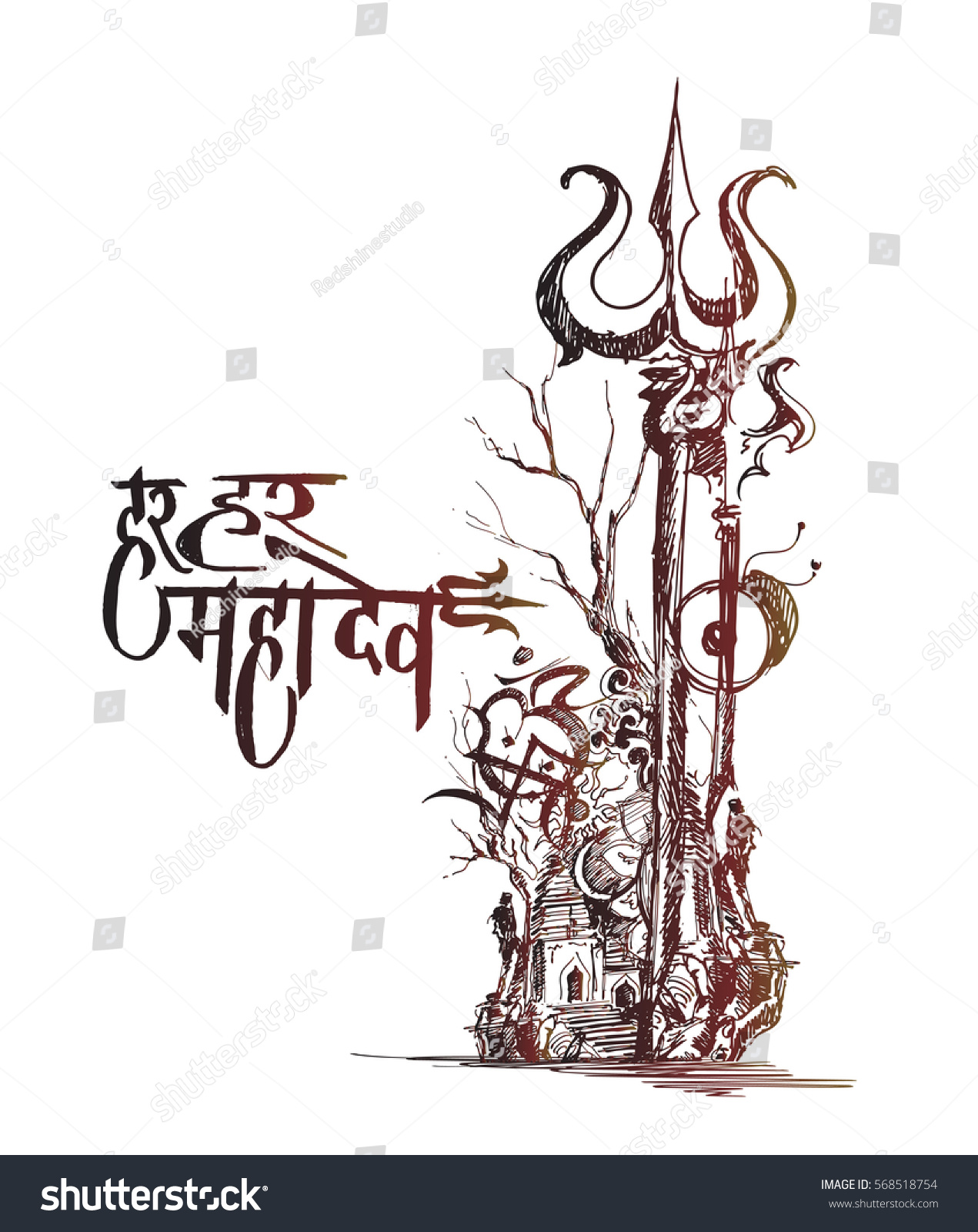 illustration-floral-trishul-lord-shiva-sketch