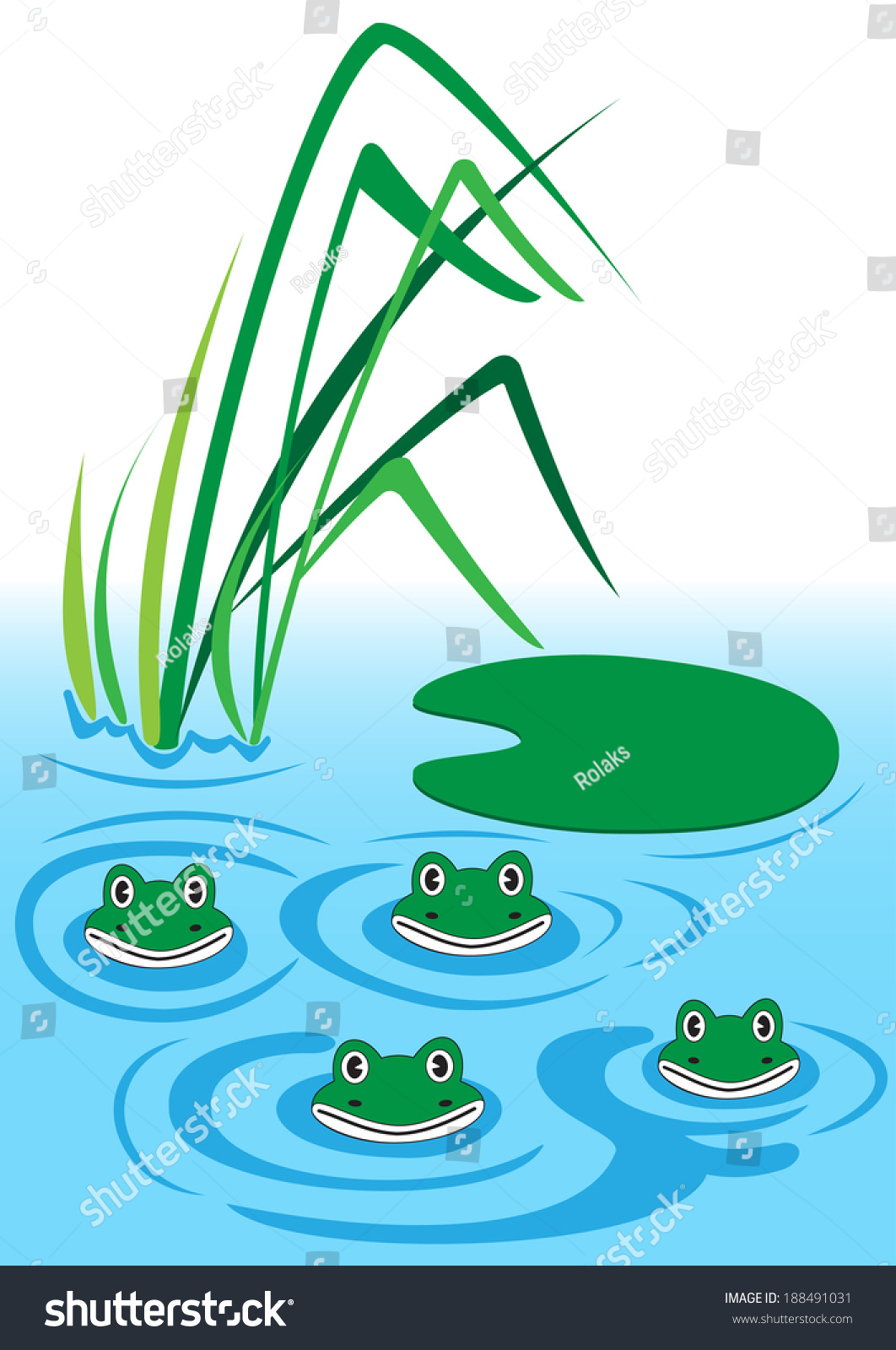 Illustration Of Four Funny Frogs In Water - 188491031 : Shutterstock