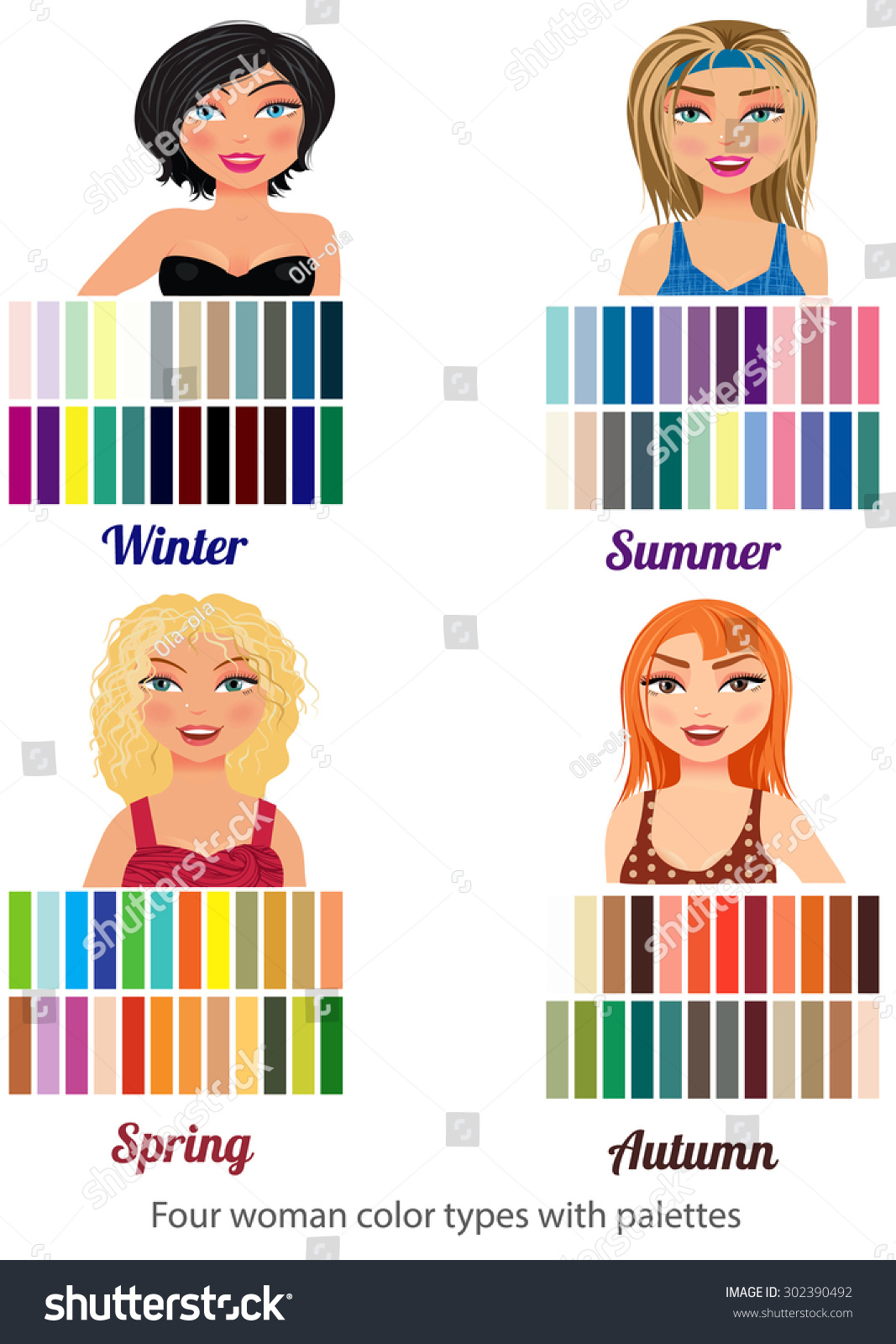 Illustration Four Types Woman Beauty Coloring Stock Vector (Royalty ...