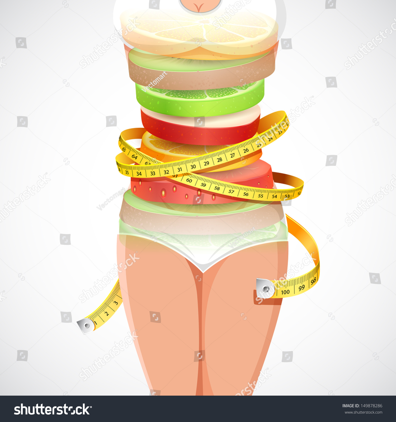 SVG of illustration of fruit forming slim lady with measuring tape svg