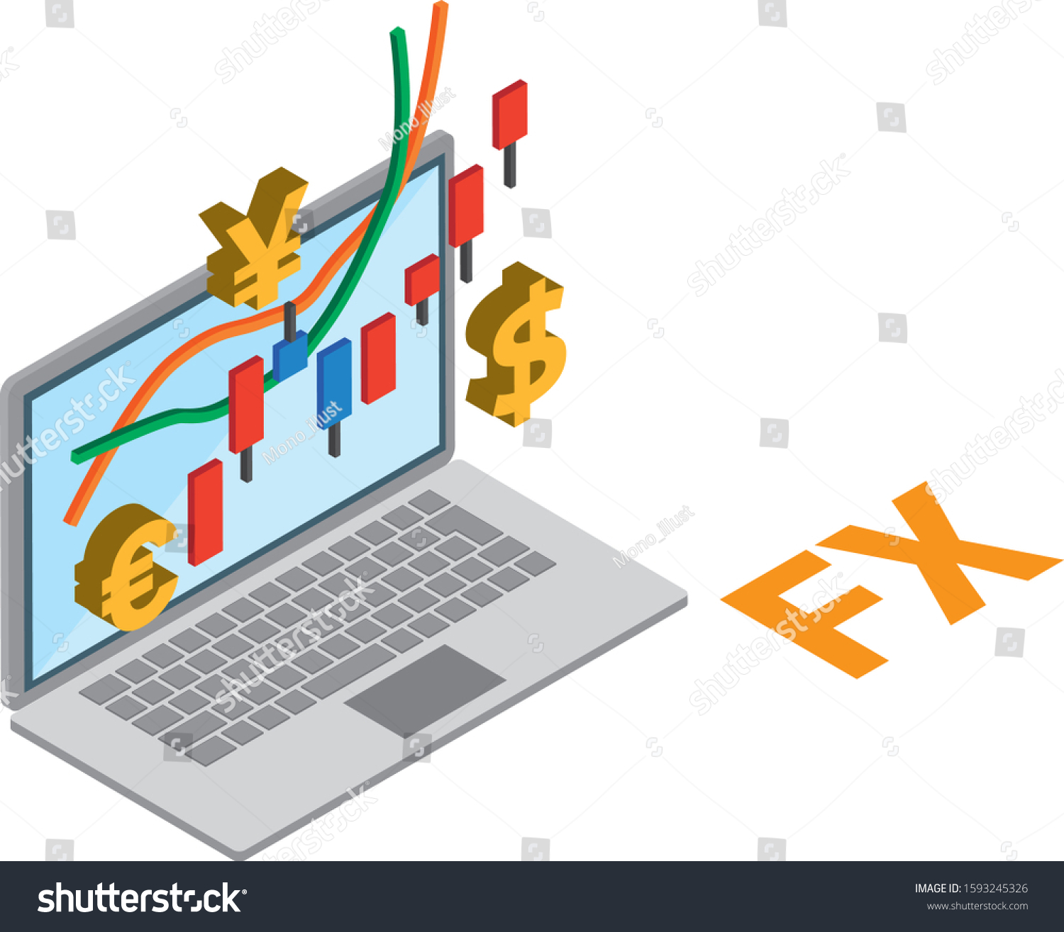 Illustration Fx Trading On Notebook Pc Stock Vector Royalty Free 1593245326
