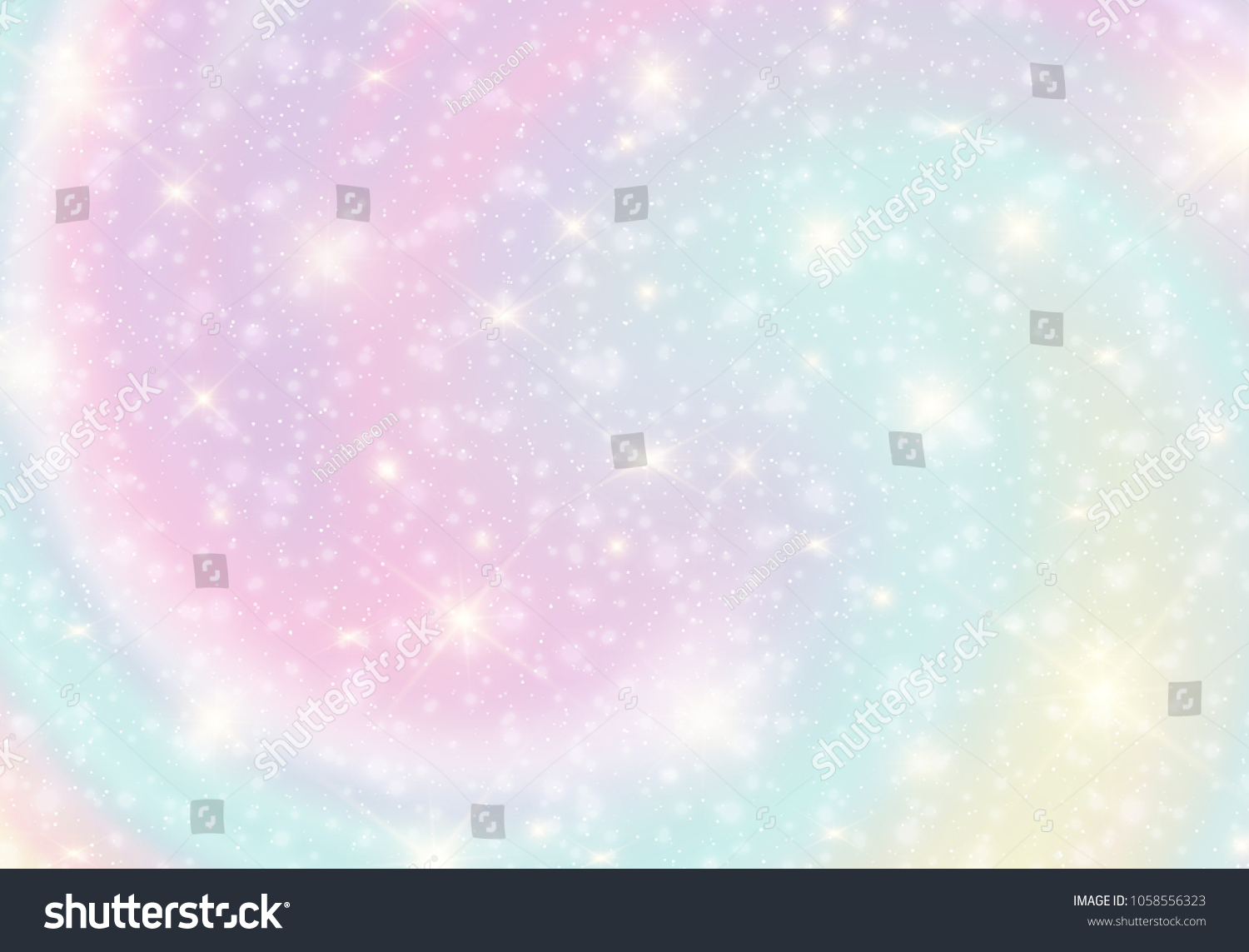 銀河幻想の背景とパステルカラーのイラスト パステル空に虹を描いたユニコーン ボケとパステル雲と空 かわいい明るい飴の背景 のベクター画像素材 ロイヤリティフリー
