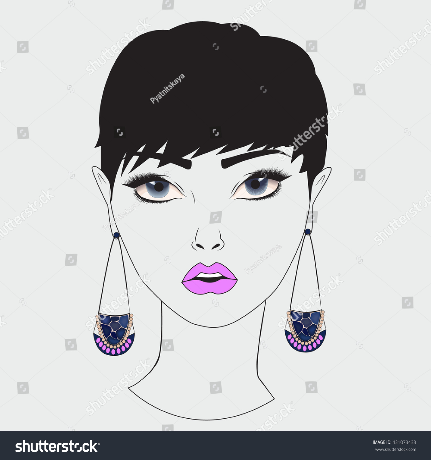 Illustration Girl Short Black Hair Pink Stock Vector