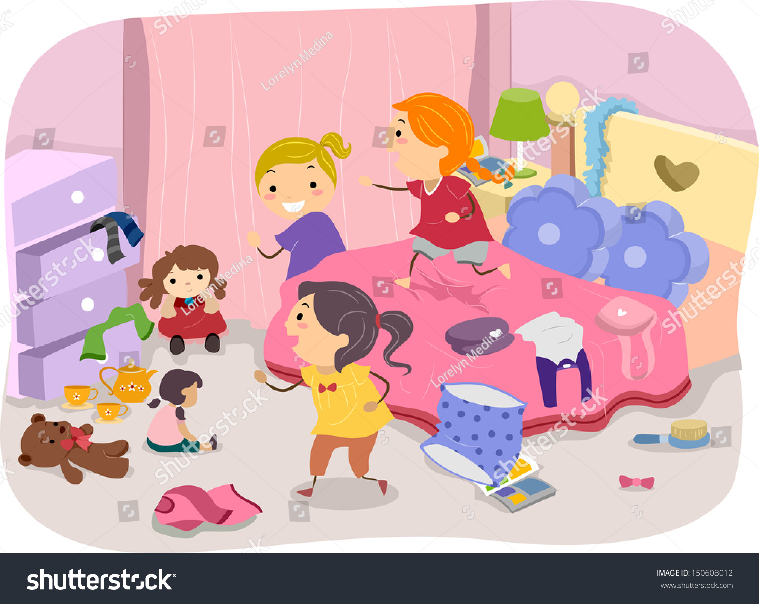 Illustration Of Girls Playing In A Typical Girl'S Room - 150608012 ...