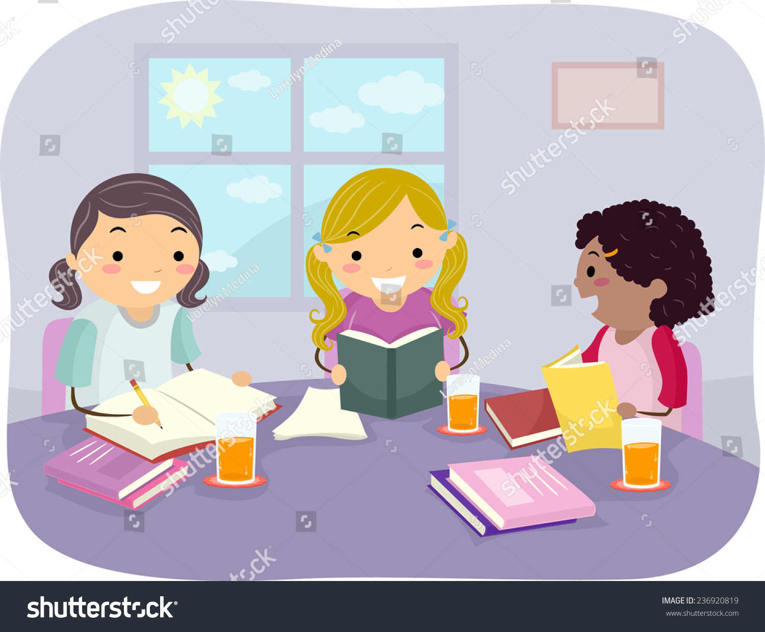 Illustration Of Girls Studying Together In Their Home - 236920819 ...