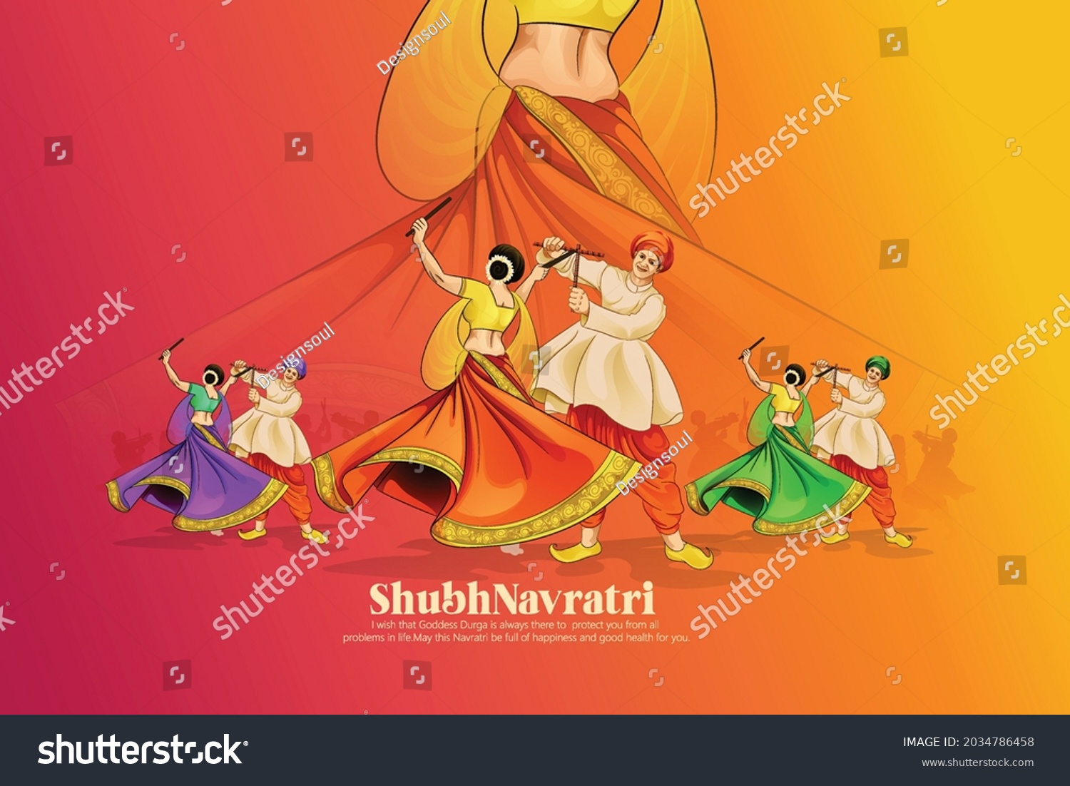 SVG of illustration of Goddess Durga Face For Happy Navratri, Couple Playing Garba and Dandiya in Navratri Celebration and Disco Night svg