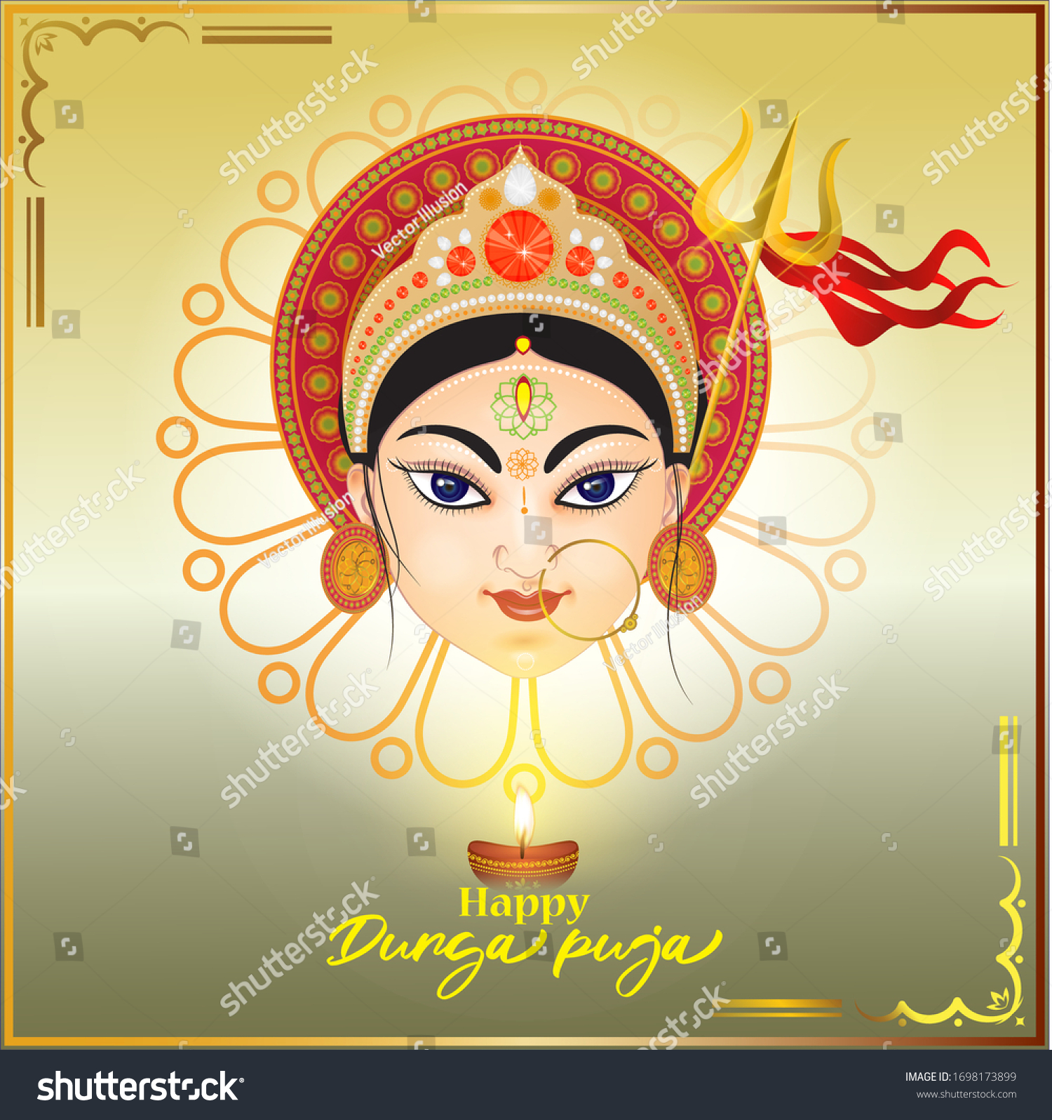 Illustration Goddess Durga Face Happy Durga Stock Vector (Royalty Free ...