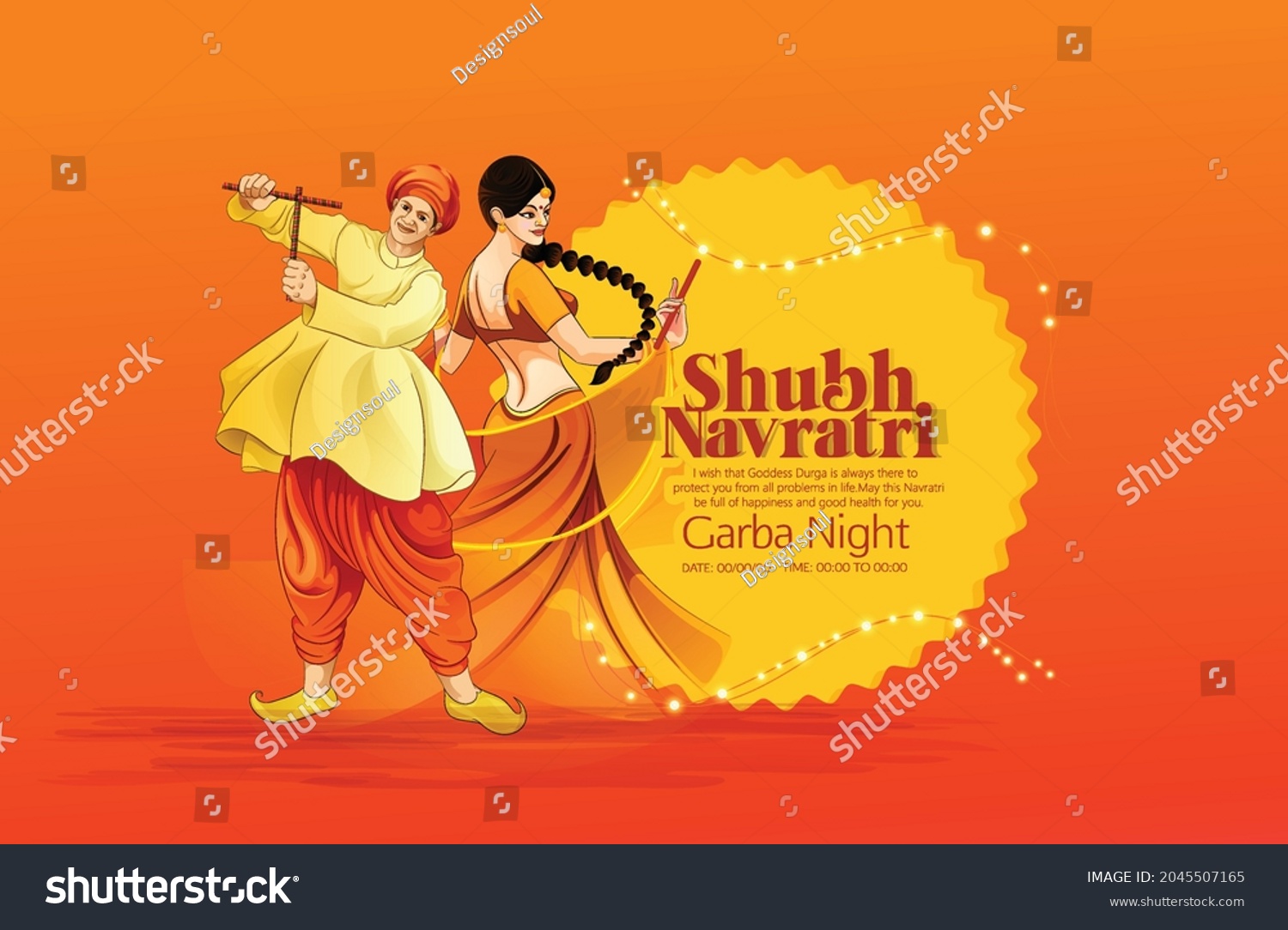 SVG of illustration of  Goddess Durga for Happy Navratri festival,  Couple Playing Dandiya, Garba Night in Navratri Celebration  svg
