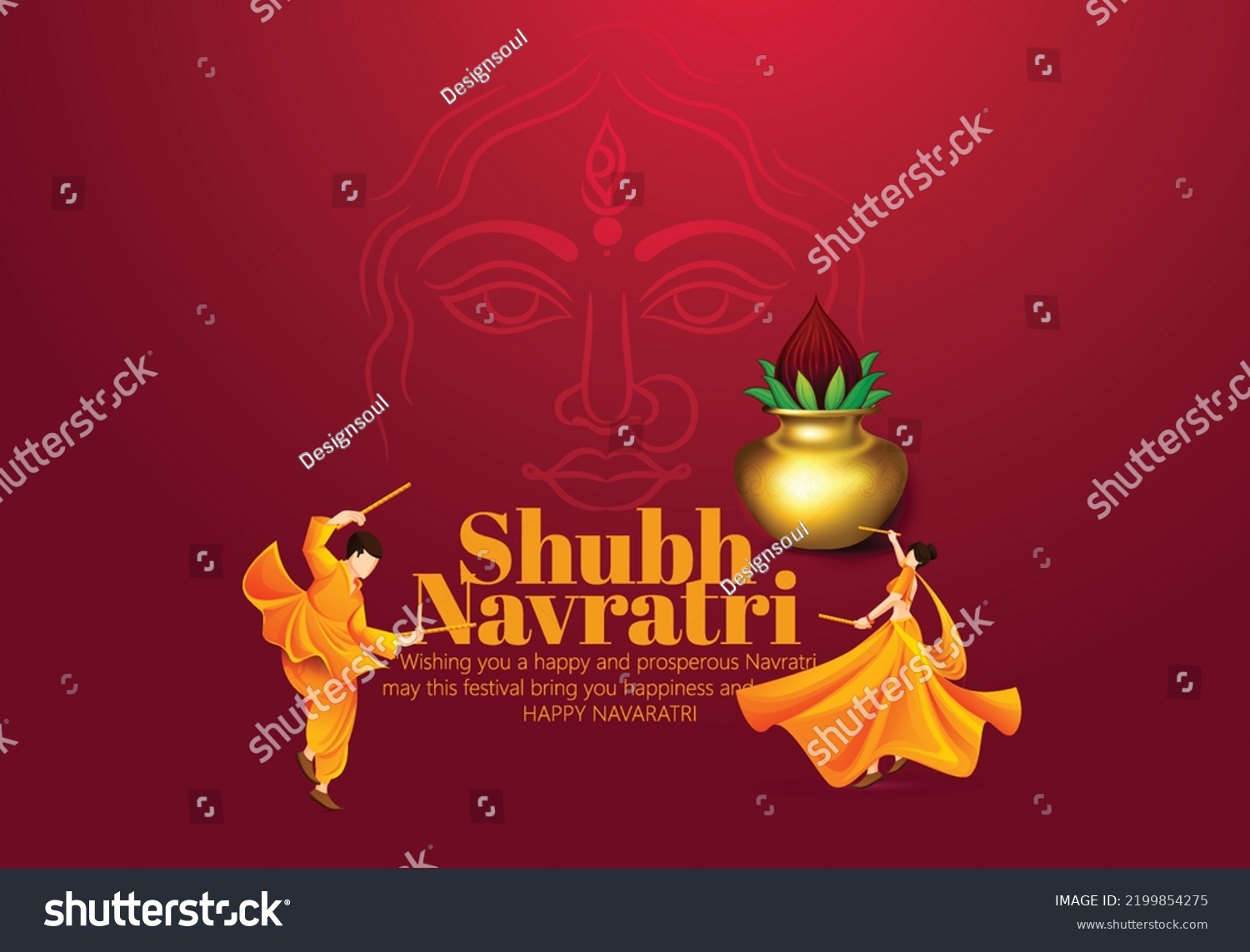 SVG of Illustration of Goddess Durga for Shubh Navratri, Couple Playing Garba or Dandiya in Navratri Celebration svg