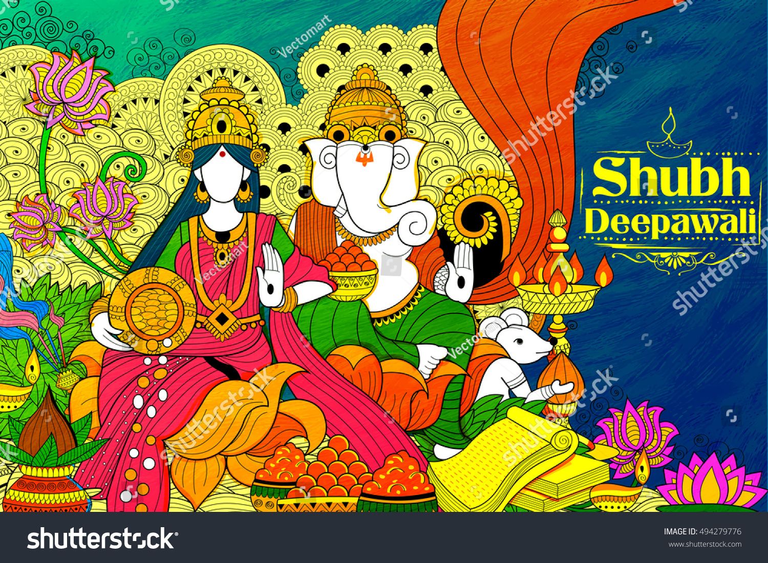 Illustration Goddess Lakshmi Lord Ganesha On Stock Vector Royalty