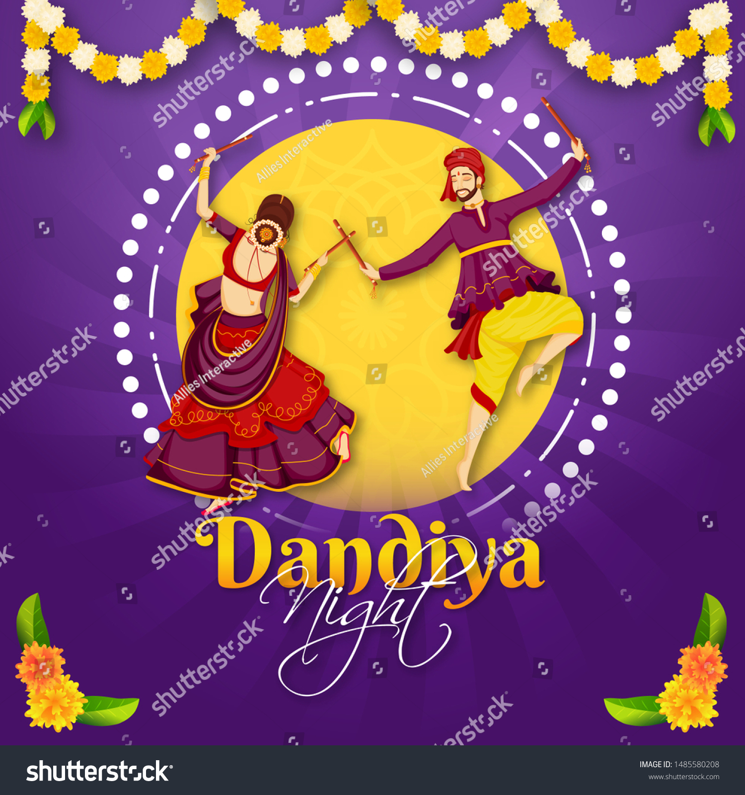 SVG of Illustration of gujarati couple performing dandiya dance on the occasion of Dandiya Night party celebration. Can be used as poster or template design. svg