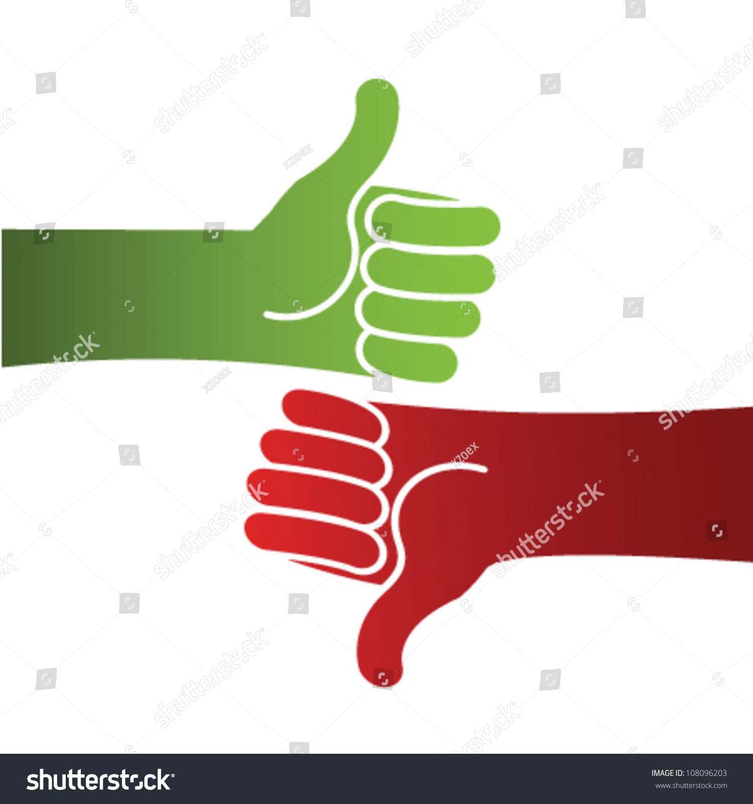 Illustration Of Hands With Thumb Up Or Down With Red And Green Color ...