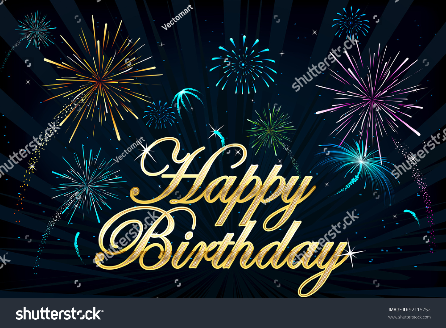 Illustration Of Happy Birthday Text On Firework Backdrop - 92115752 ...