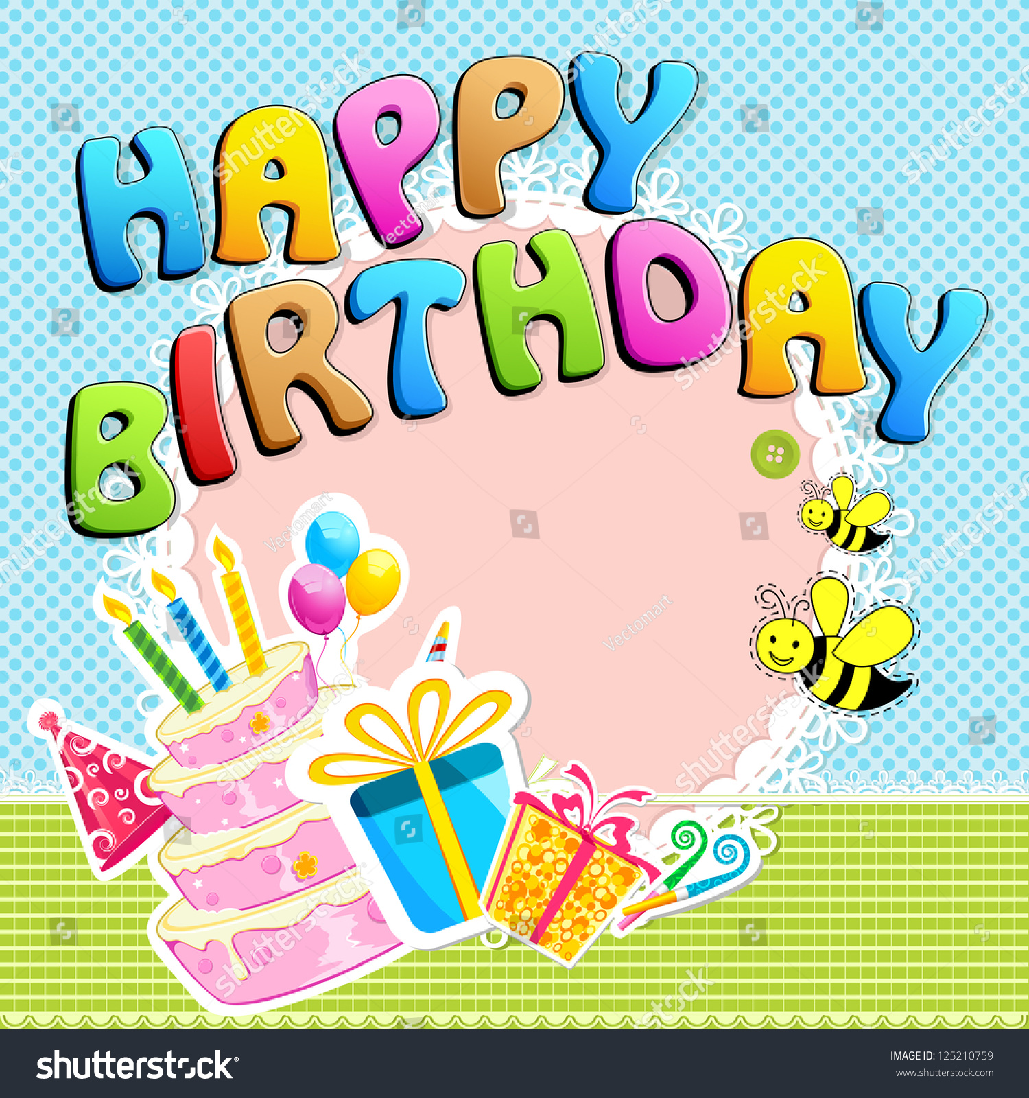 Illustration Of Happy Birthday Text With Scrapbook Element - 125210759 ...