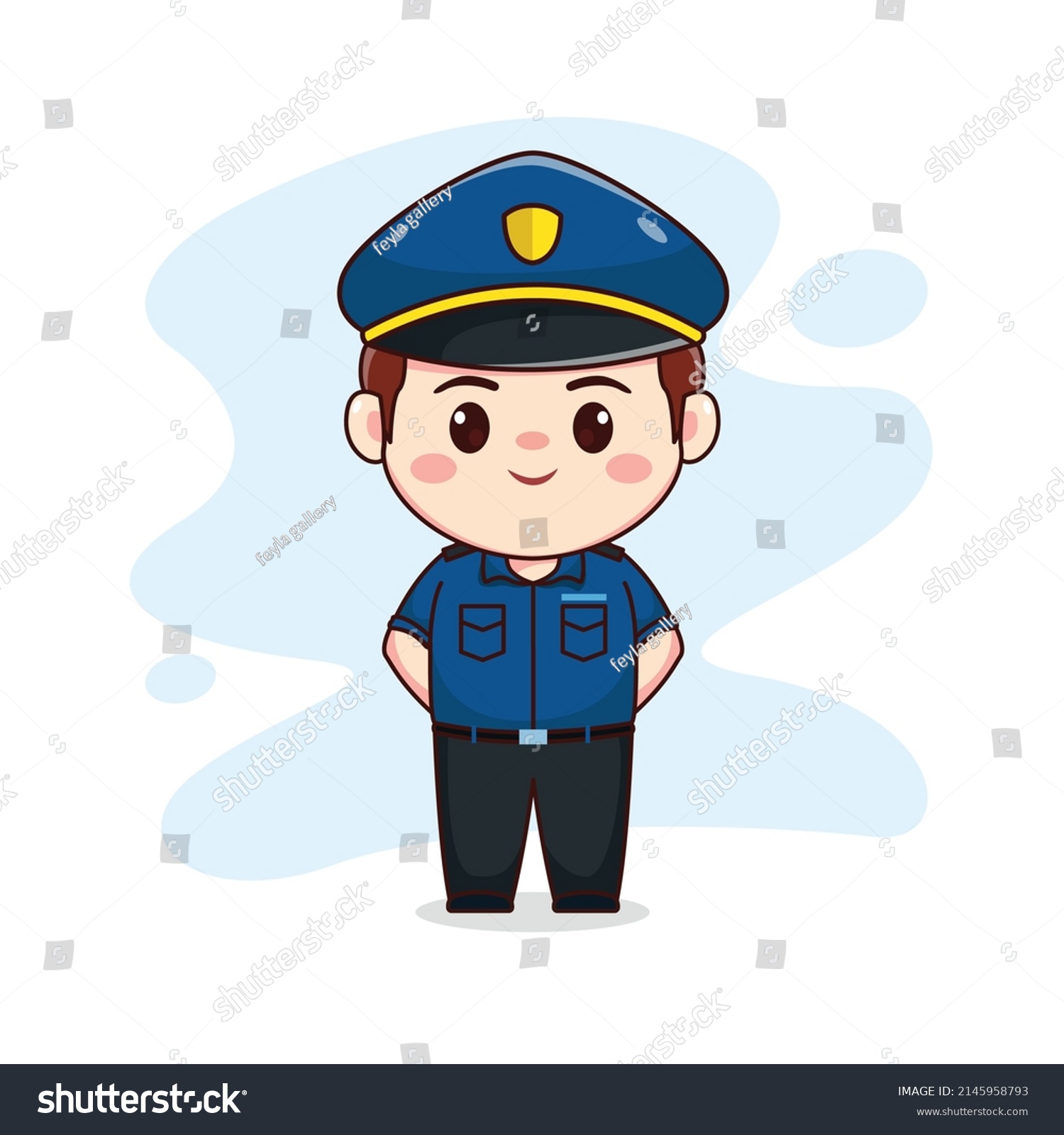 Illustration Happy Cute Policeman Kawaii Chibi Stock Vector (Royalty ...