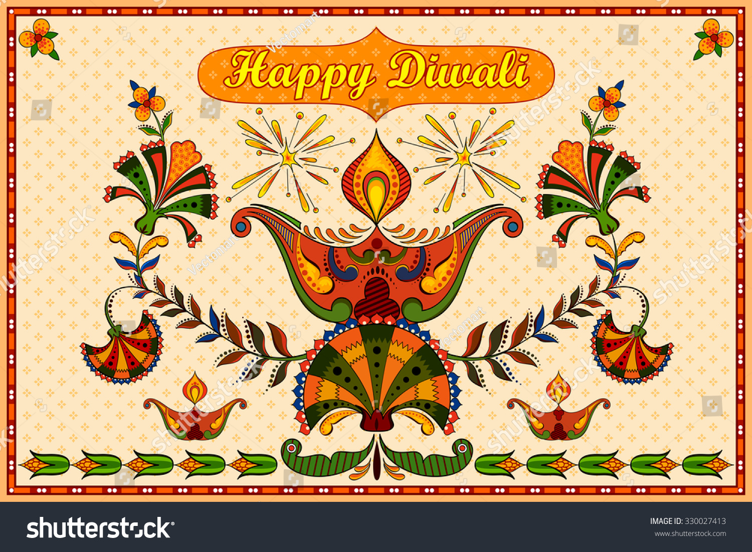 Illustration Happy Diwali Background Floral Diya Stock Vector (Royalty ...