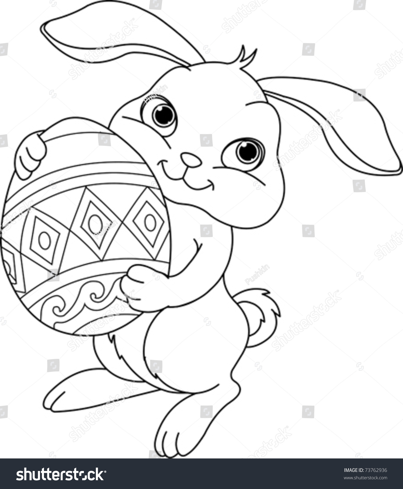Illustration of happy Easter bunny carrying egg Coloring page