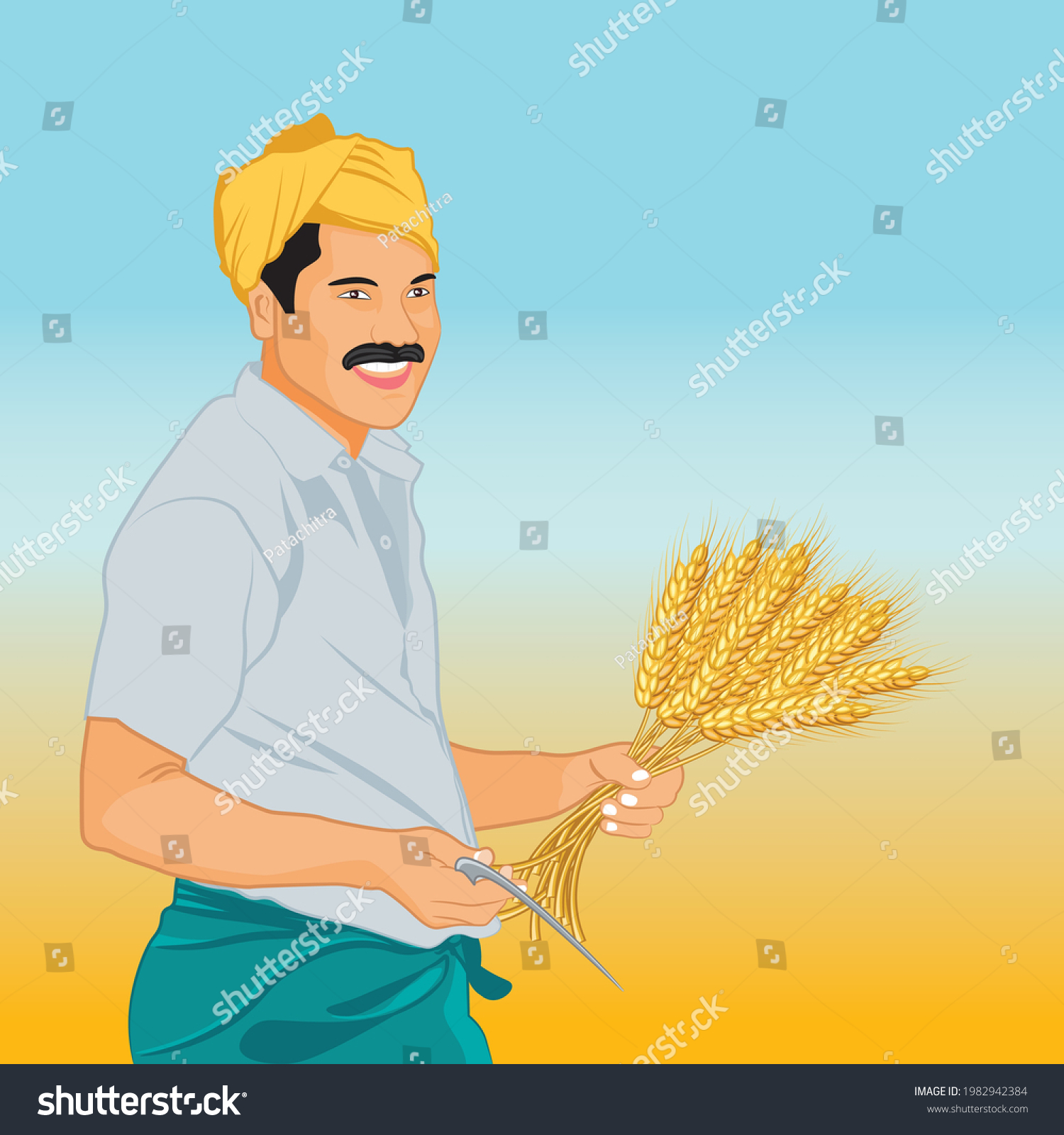 Illustration Happy Indian Farmer His Farm Stock Vector Royalty Free 1982942384 Shutterstock