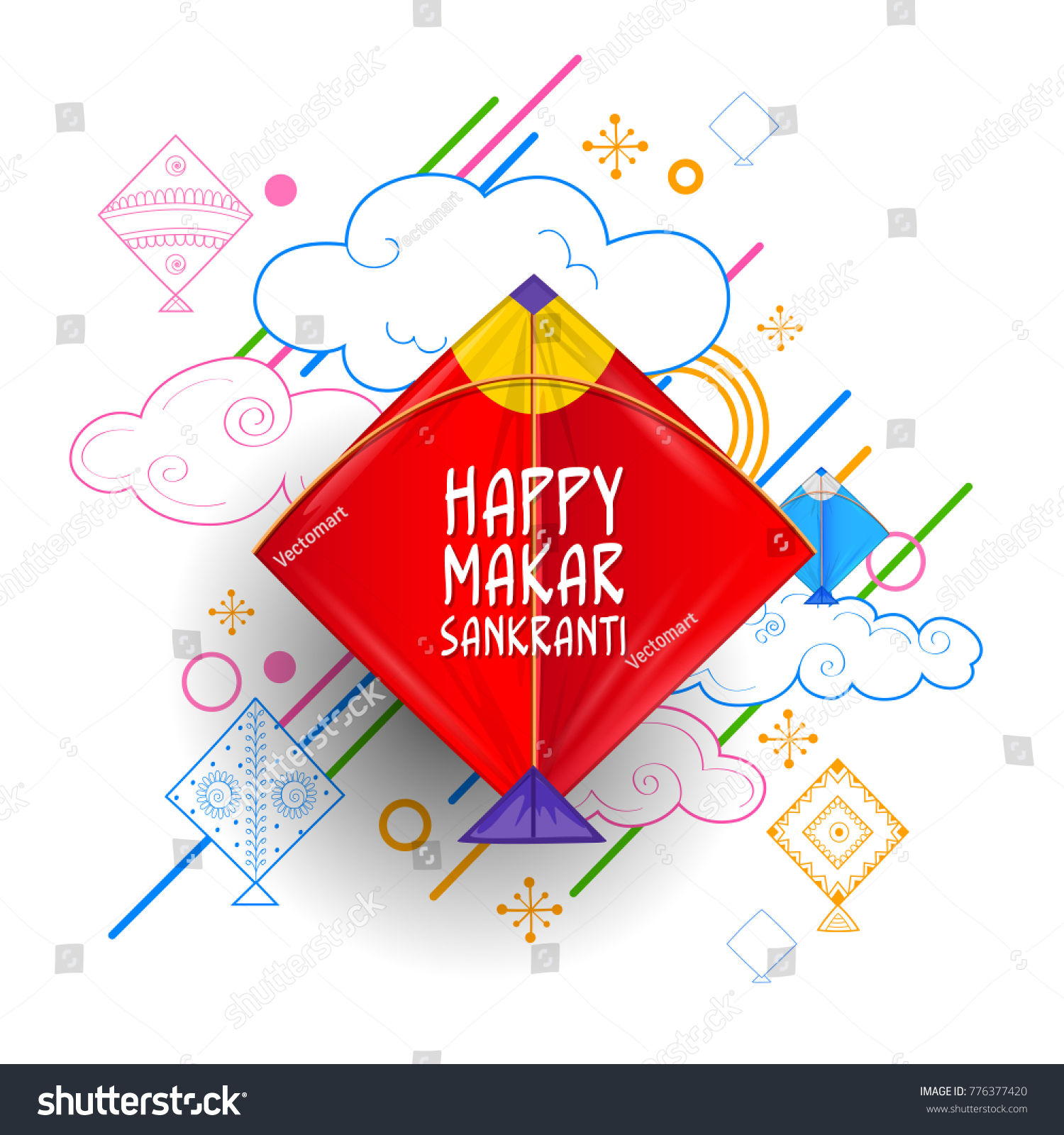 SVG of illustration of Happy Makar Sankranti wallpaper with colorful kite string for festival of India svg
