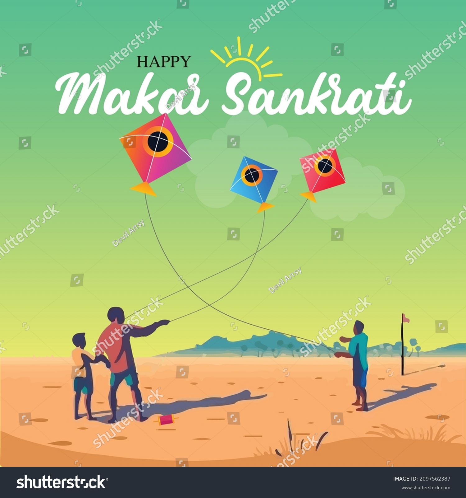 SVG of illustration of Happy Makar Sankranti with colorful kite string for festival of India. svg