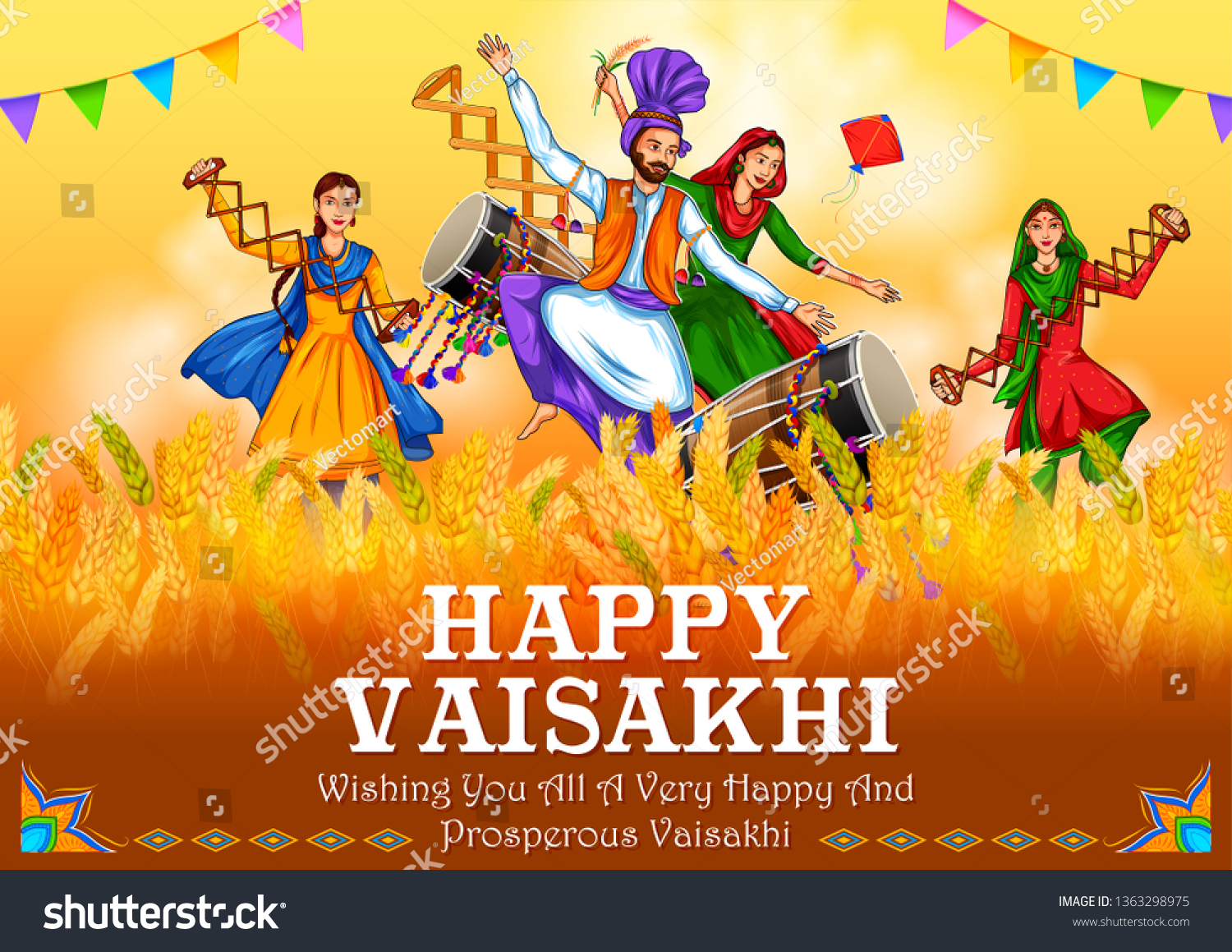 Illustration Happy Vaisakhi Punjabi Spring Harvest Stock Vector