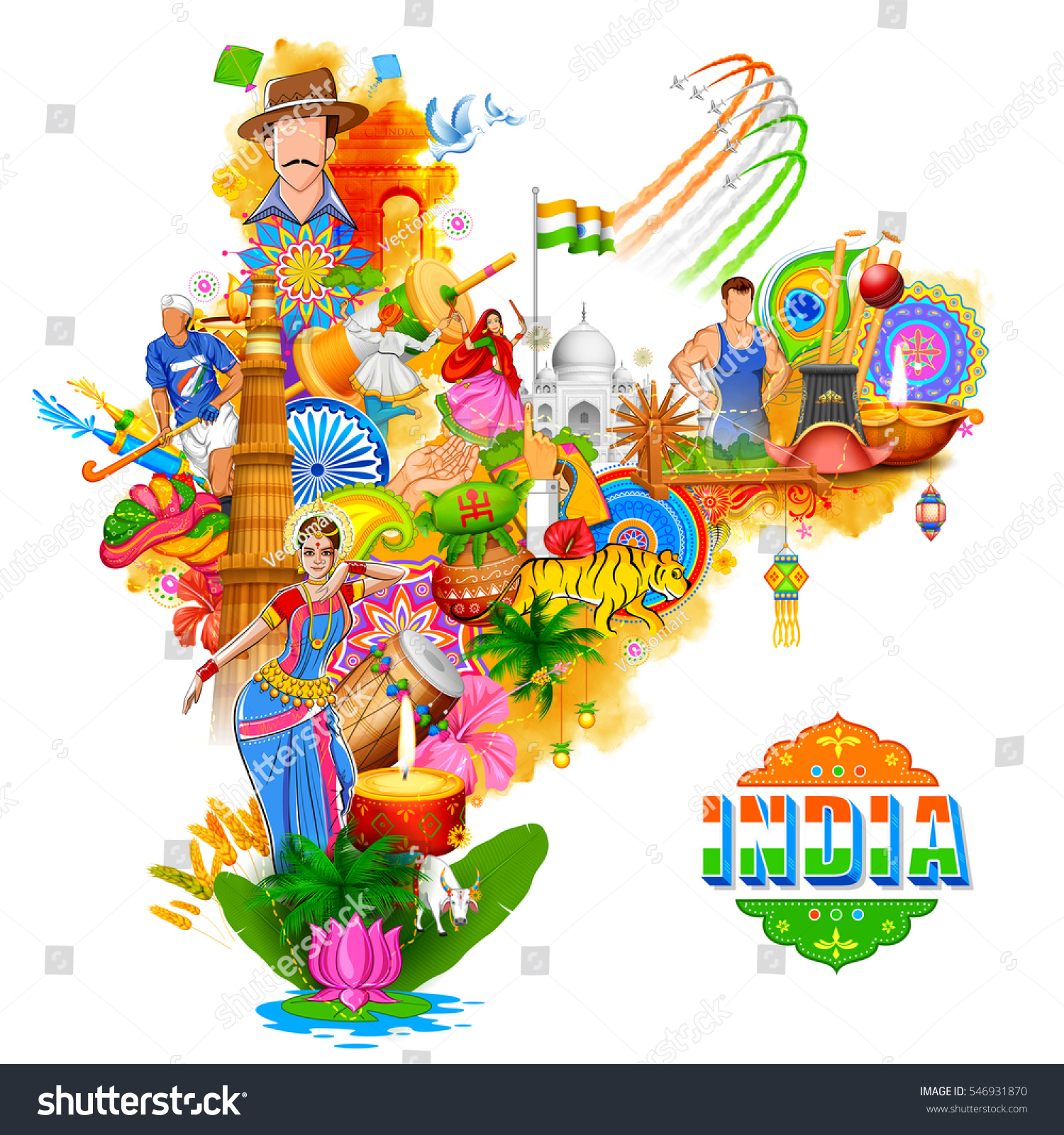 Illustration India Background Showing Incredible Culture Stock Vector ...