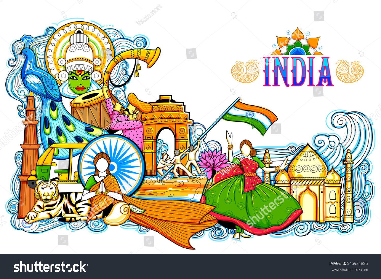 Illustration India Background Showing Incredible Culture Stock Vector ...